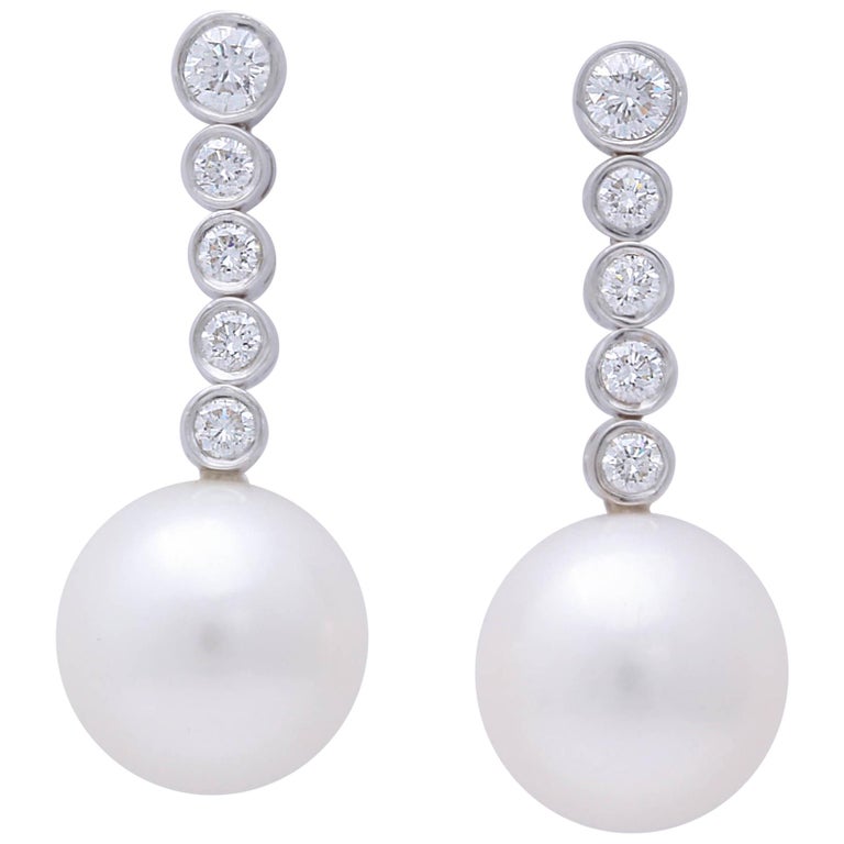 Pearl and Diamond Dangle Earrings at 1stDibs | pearl and diamond dangle ...