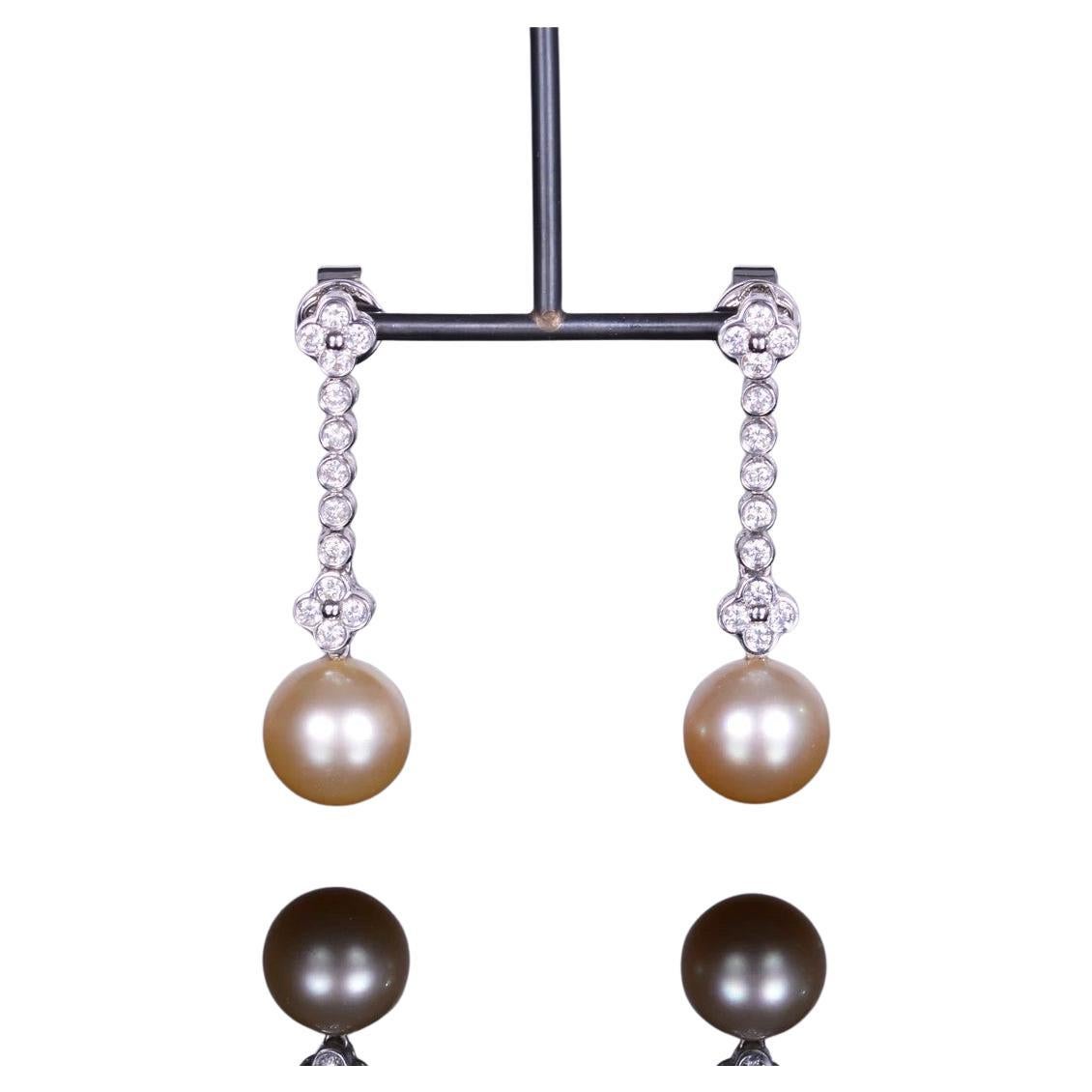 Pearl and Diamond Dangle Earrings