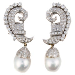 Pearl and Diamond Dangle Earrings