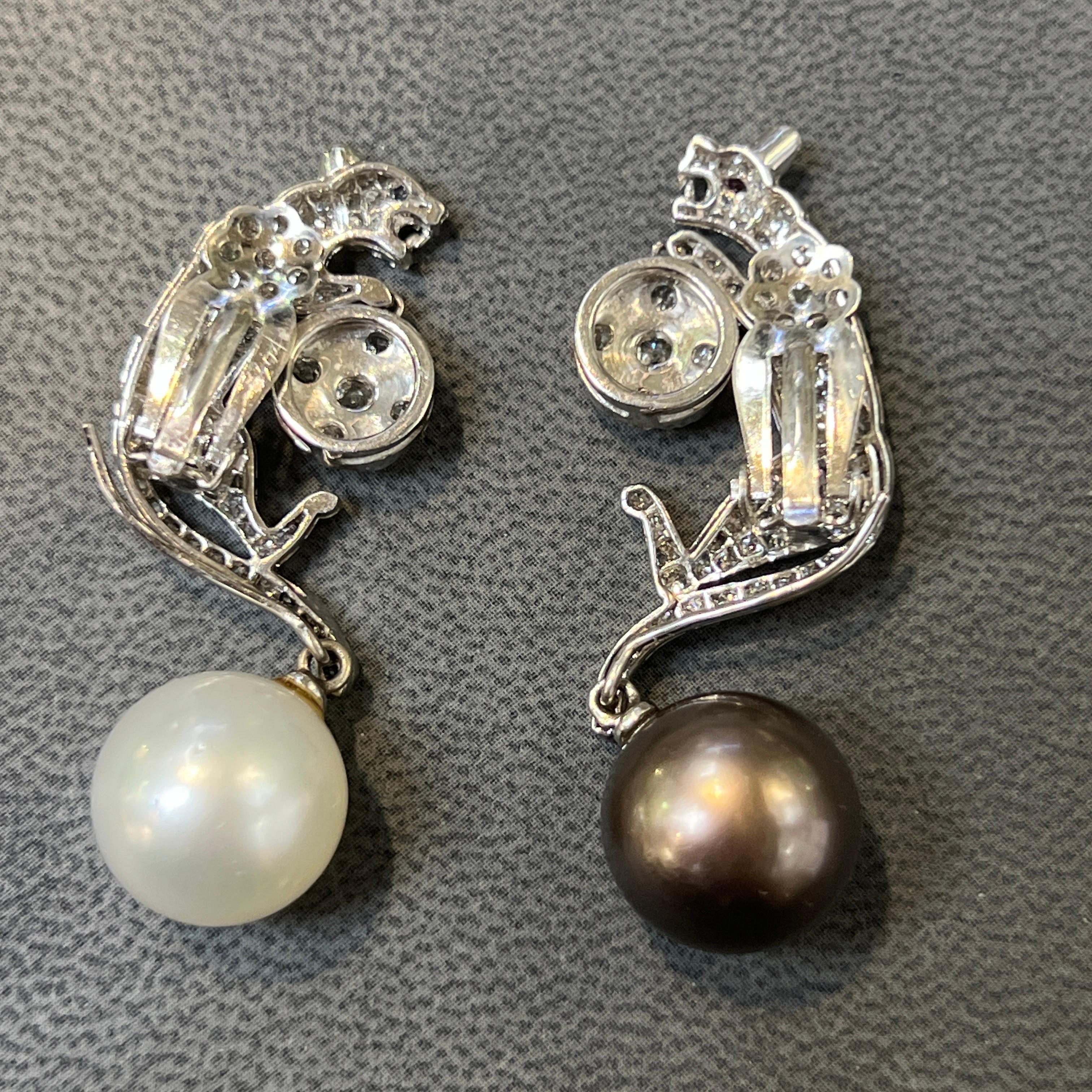 Orecchini giorno e notte con perle e diamanti in vendita 5