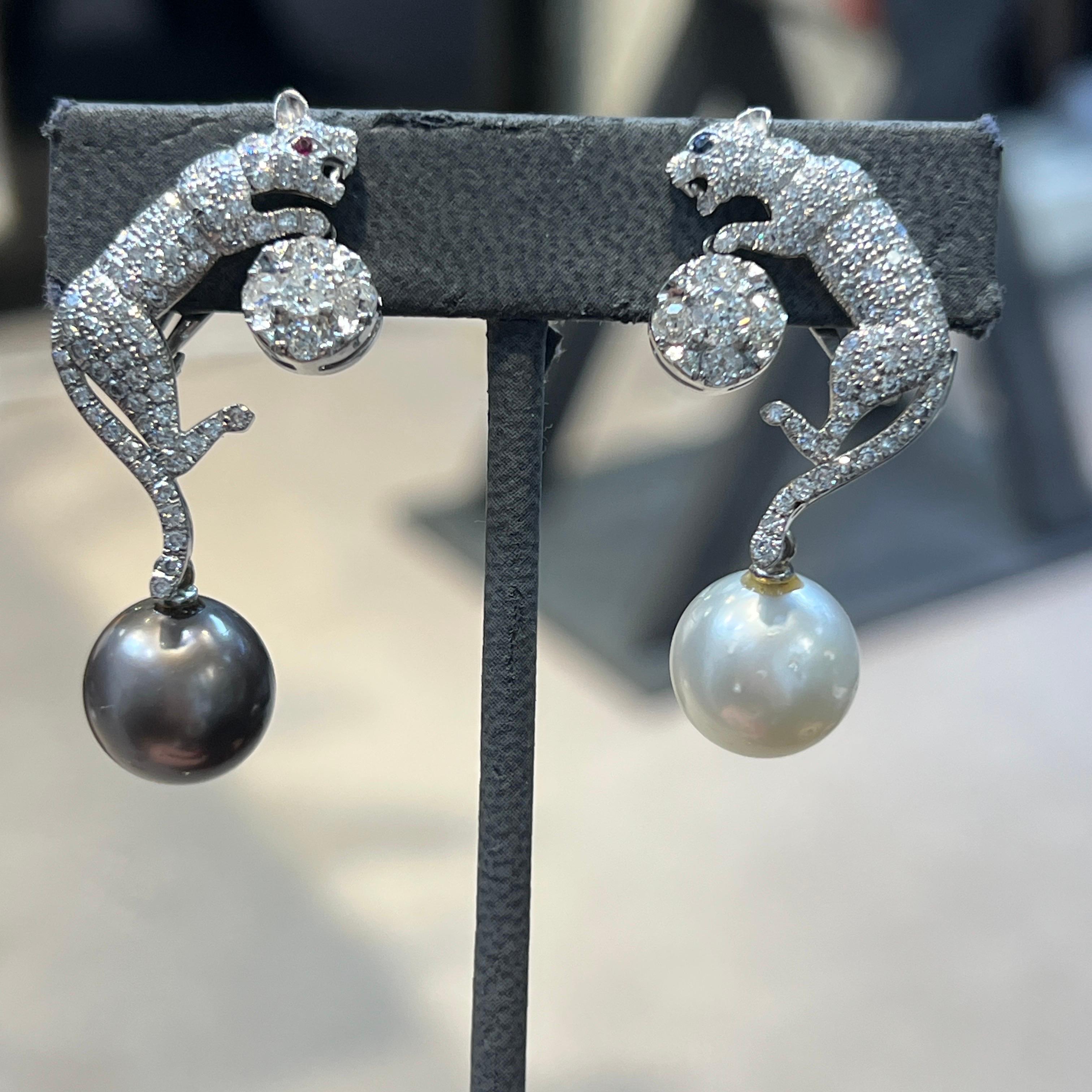 Orecchini giorno e notte con perle e diamanti in vendita 2