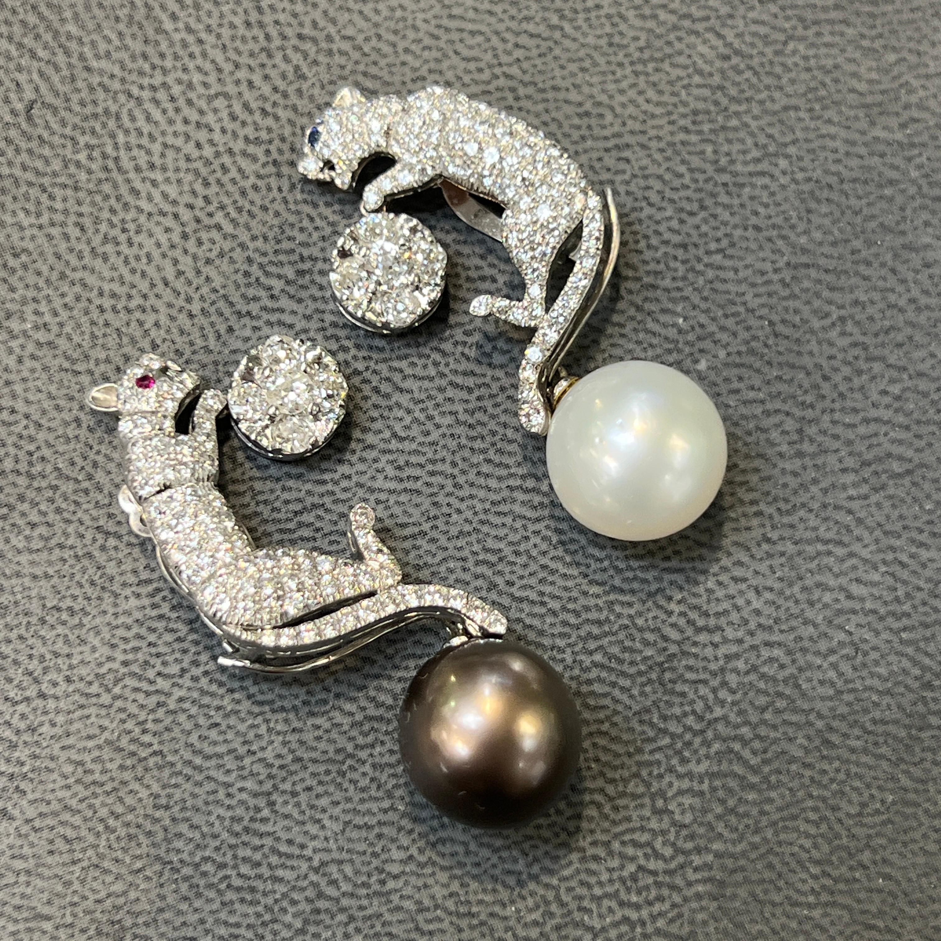 Orecchini giorno e notte con perle e diamanti in vendita 3