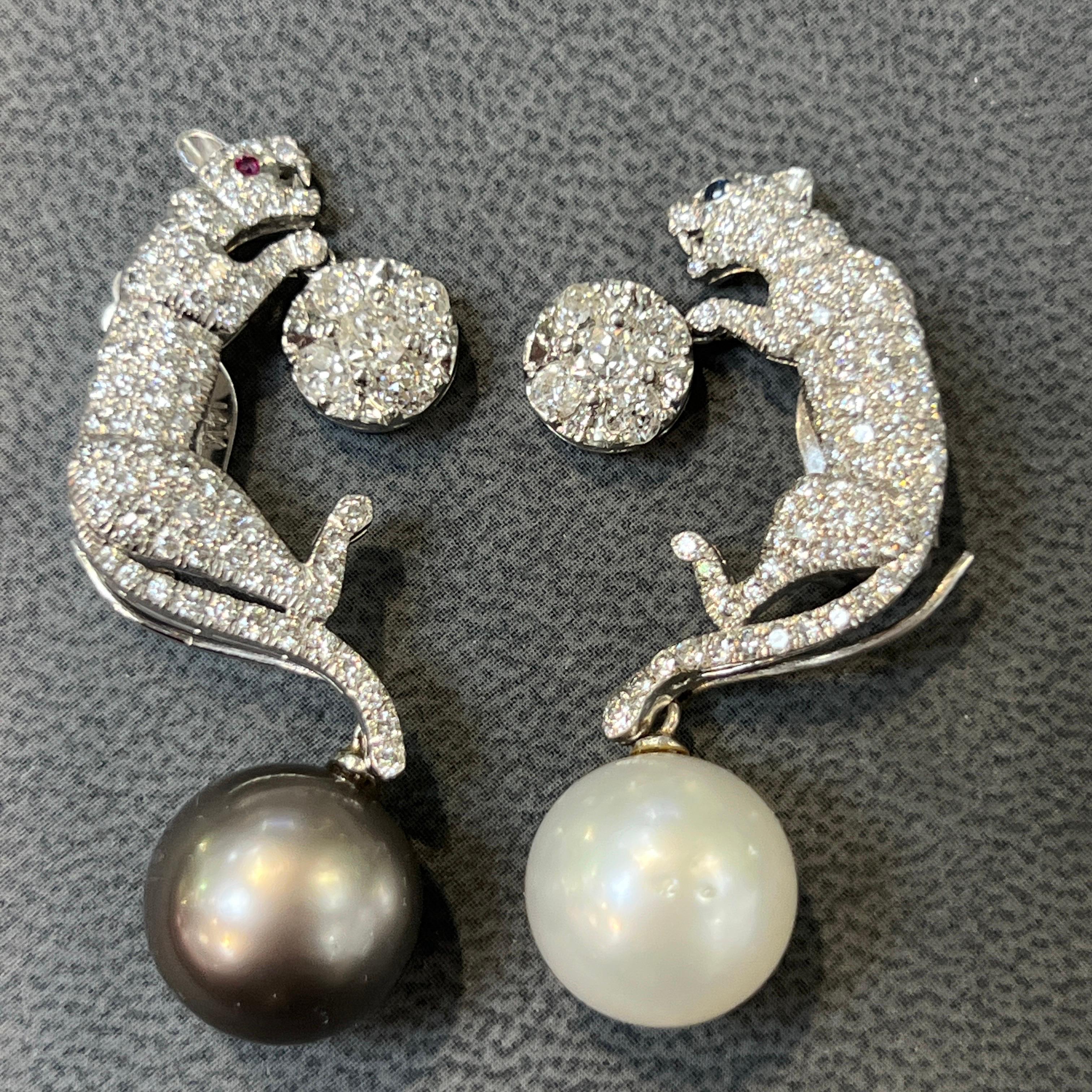 Orecchini giorno e notte con perle e diamanti in vendita 4