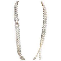 Retro Pearl and Diamond Double Opera Length Necklace in Yellow Gold