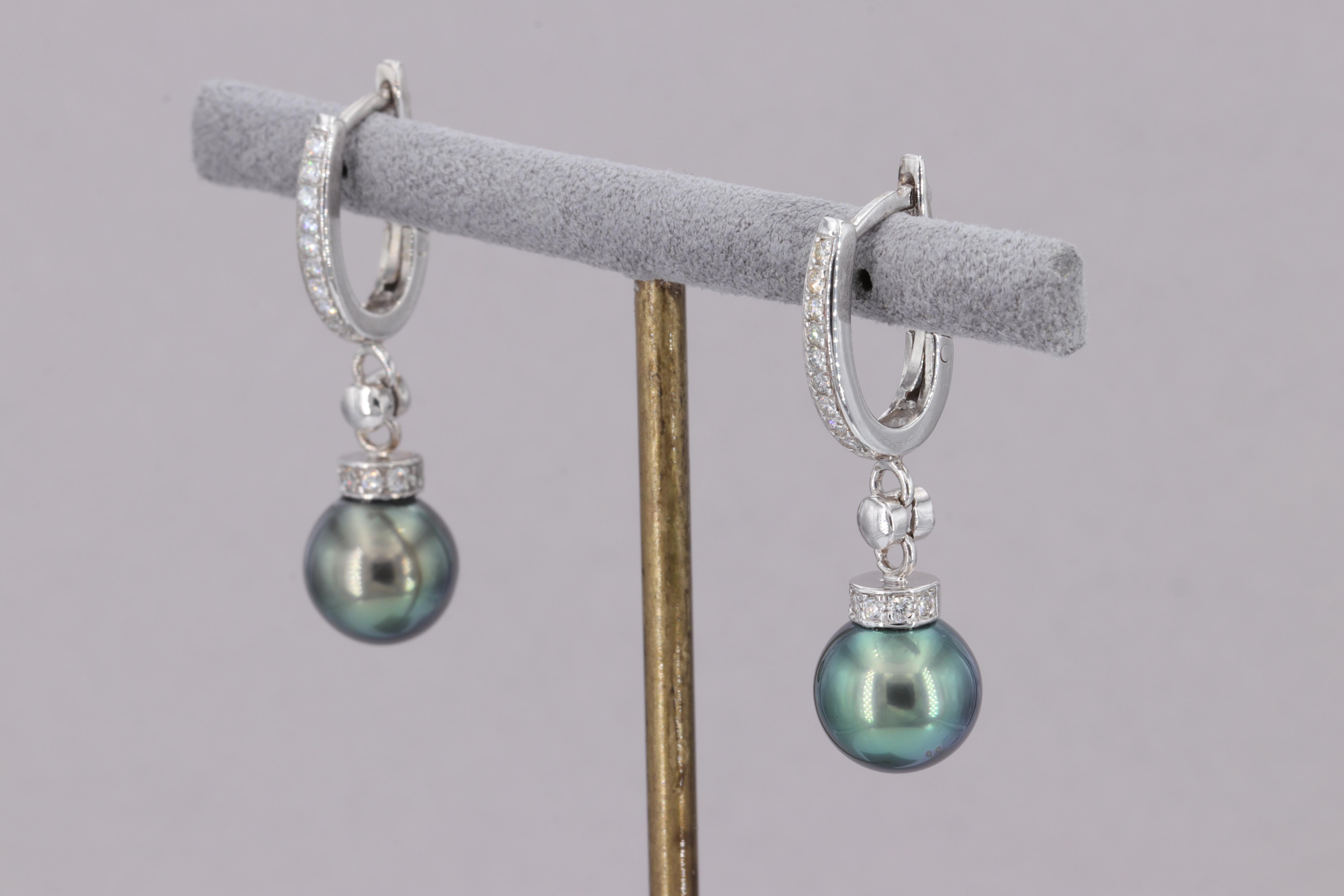 Modern Pearl and Diamond Drop Earrings For Sale