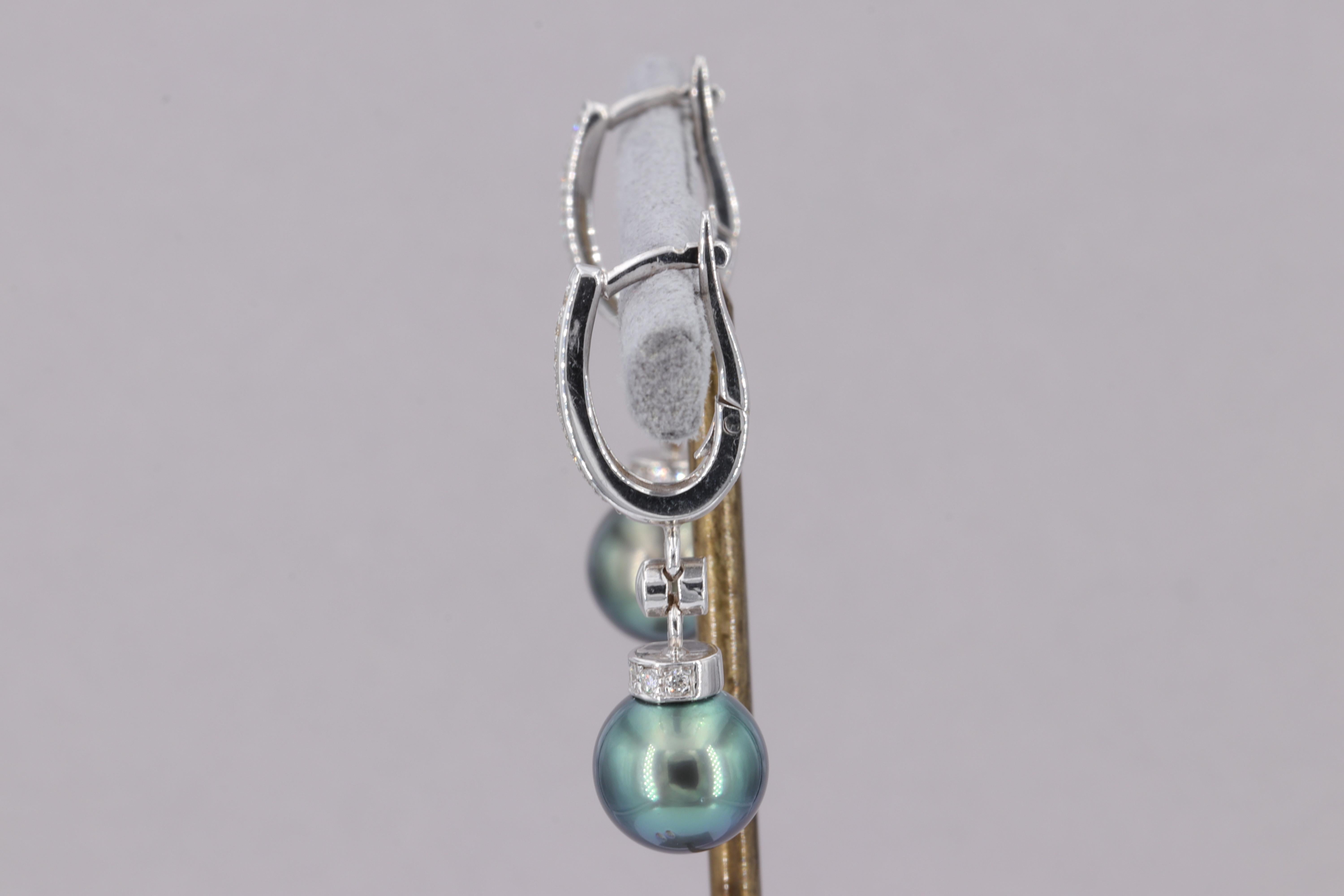 Women's or Men's Pearl and Diamond Drop Earrings For Sale