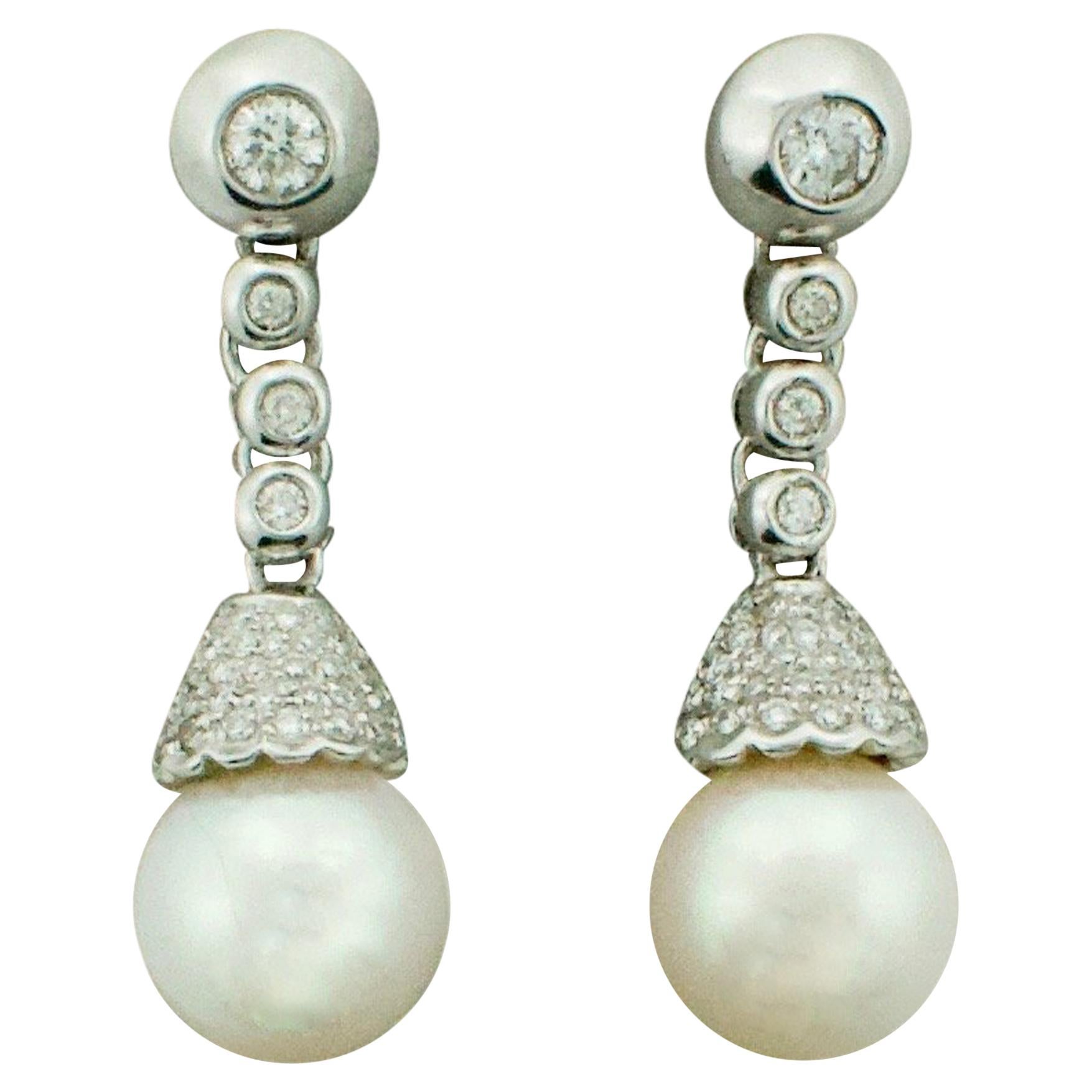 Pearl and Diamond Drop Earrings in 18 Karat