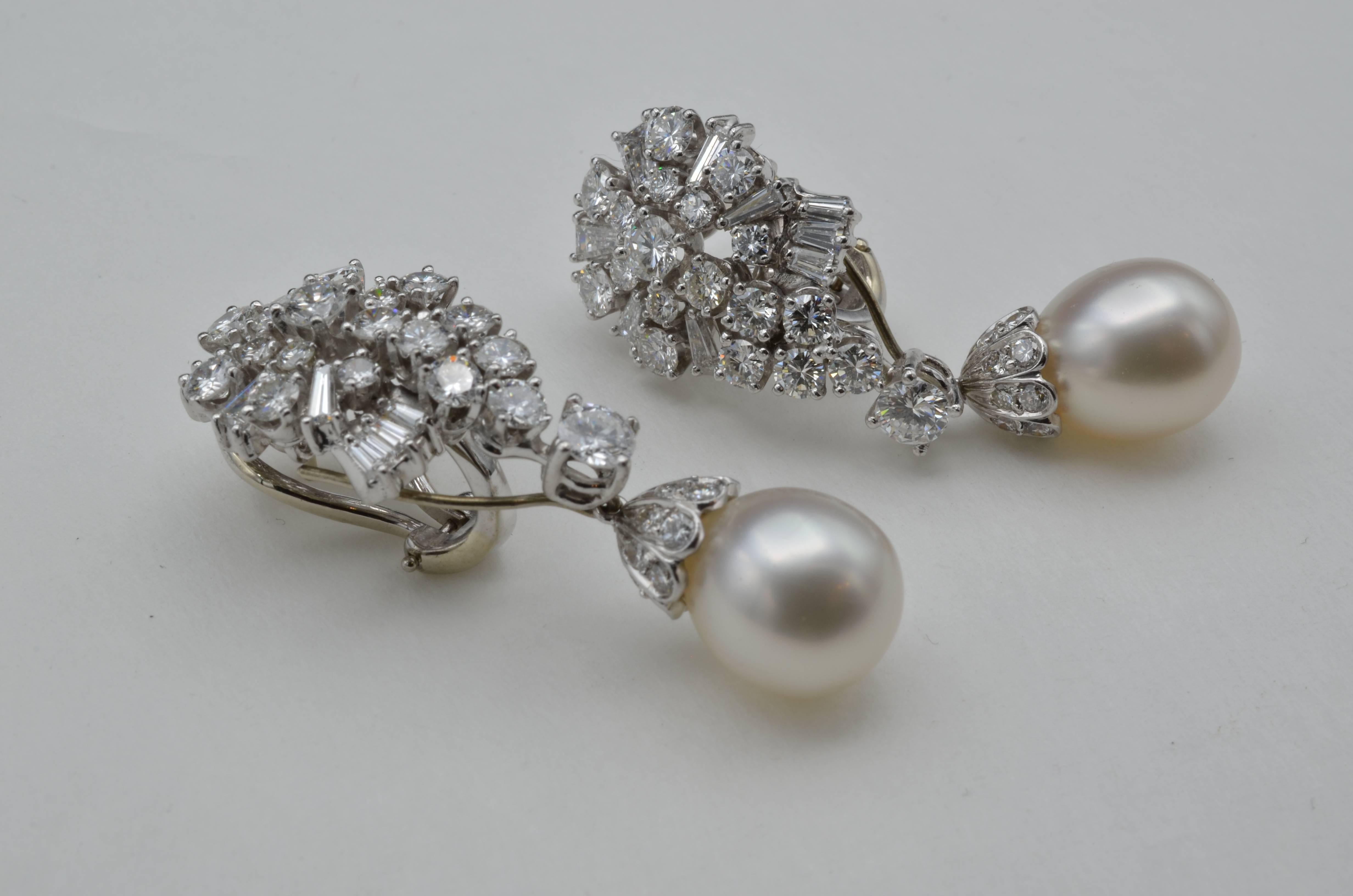 Pearl and Diamond Drop Earrings in White Gold with Removable Pearls 1