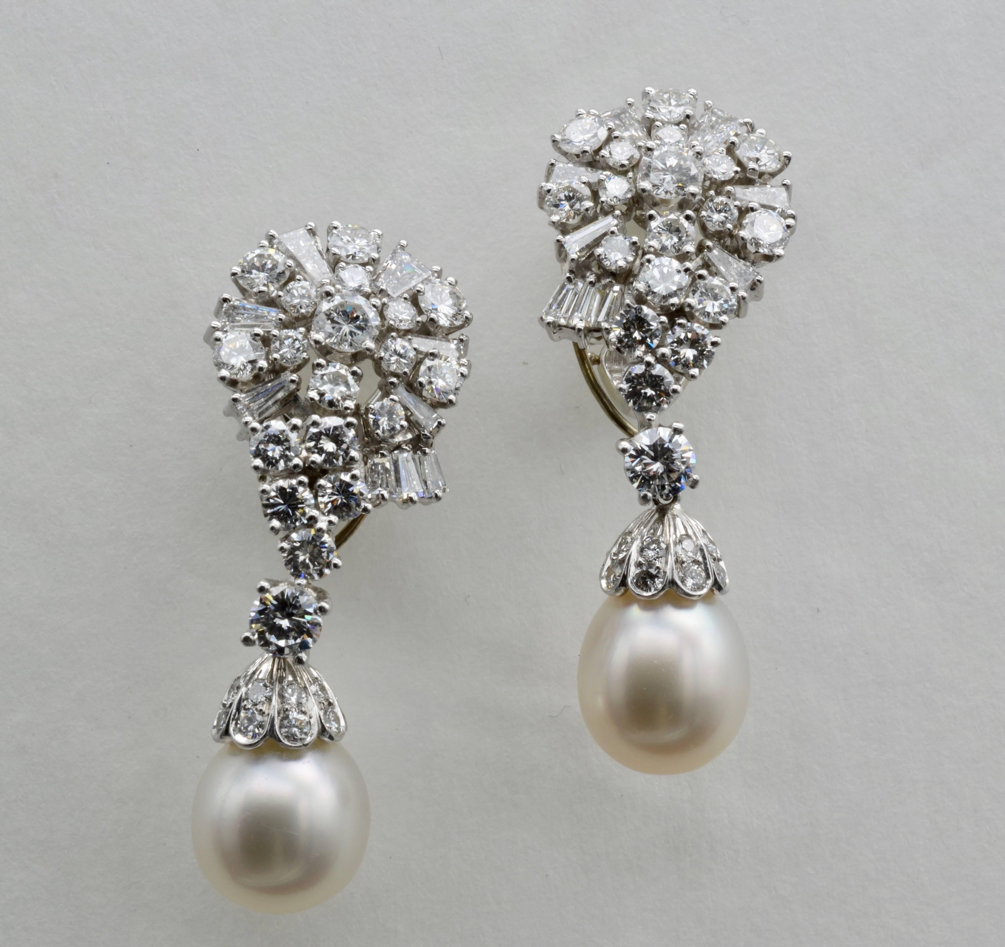 Pearl and Diamond Drop Earrings in White Gold with Removable Pearls 2