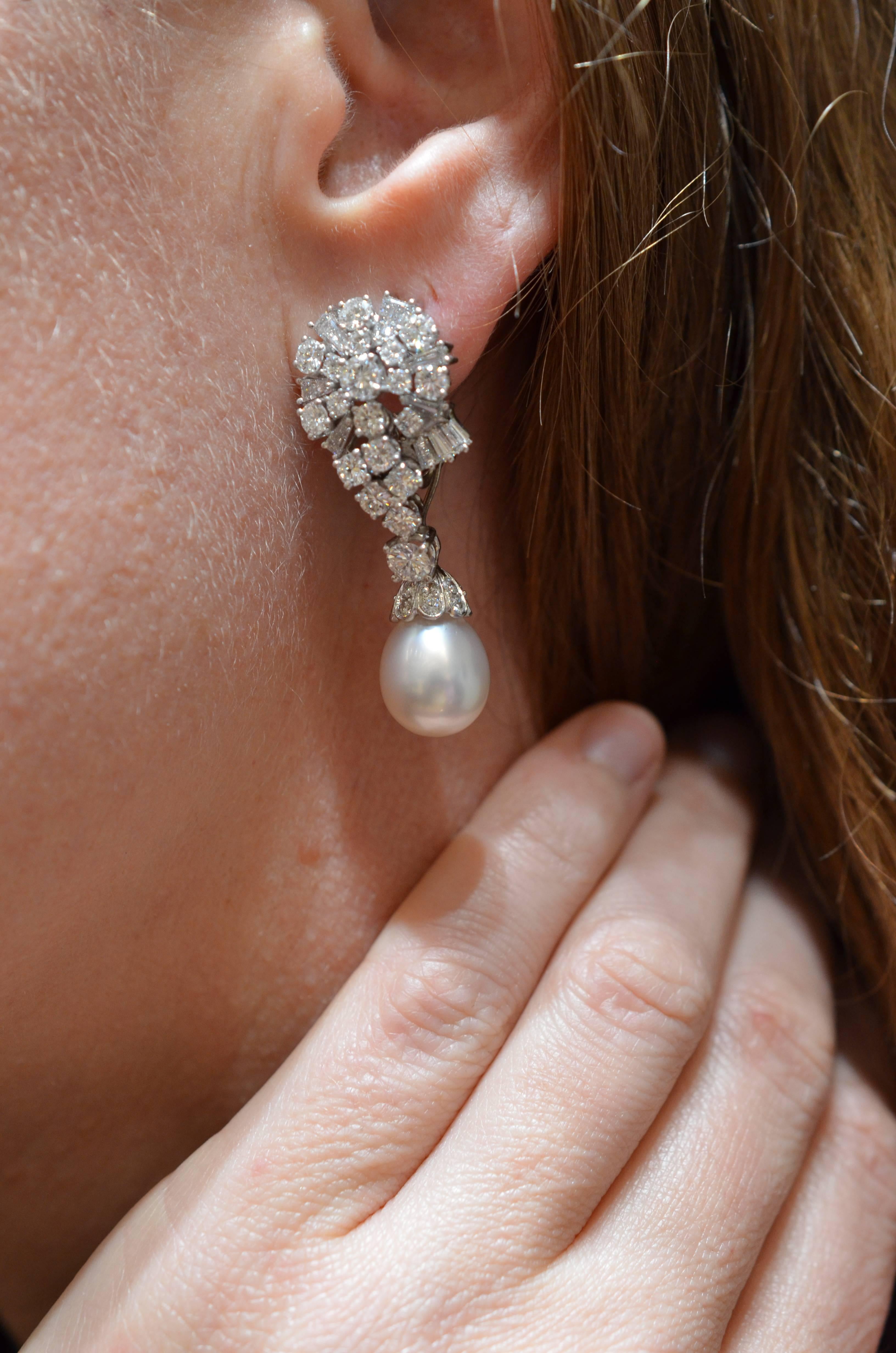 Pearl and Diamond Drop Earrings in White Gold with Removable Pearls 4