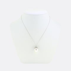 Pearl and Diamond Drop Pendant Necklace