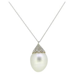 Used Pearl and Diamond Drop Pendant Necklace