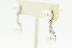 Pearl and Diamond Drop White Gold Earrings