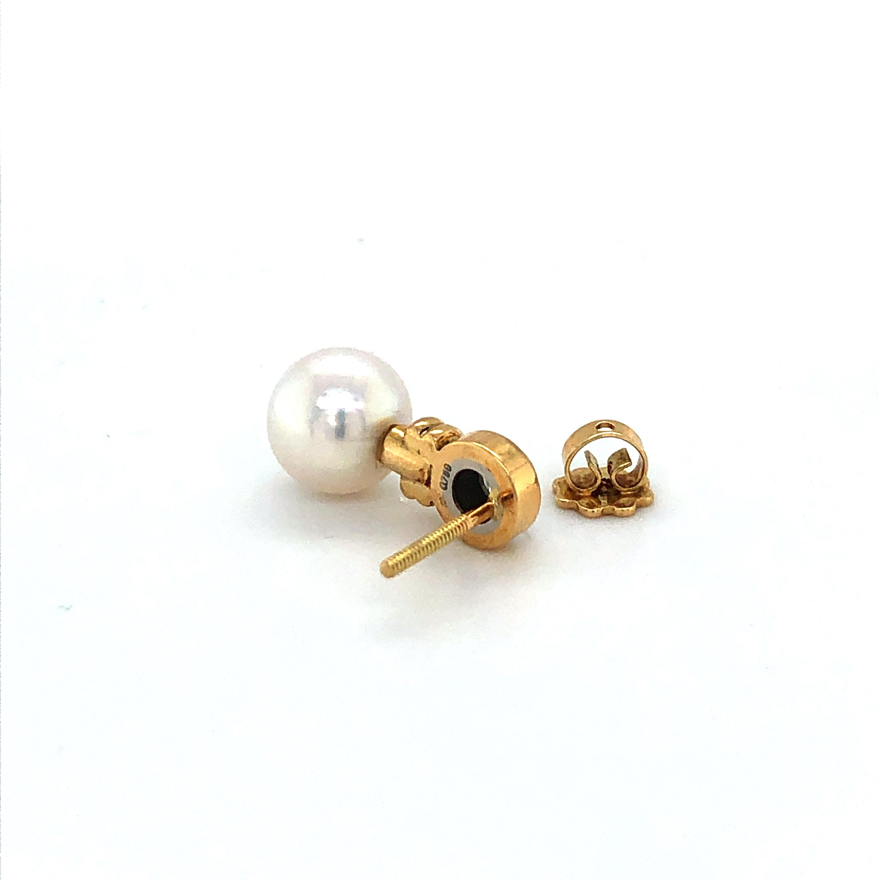 Brilliant Cut Pearl and Diamond Ear Studs in Yellow, and White Gold