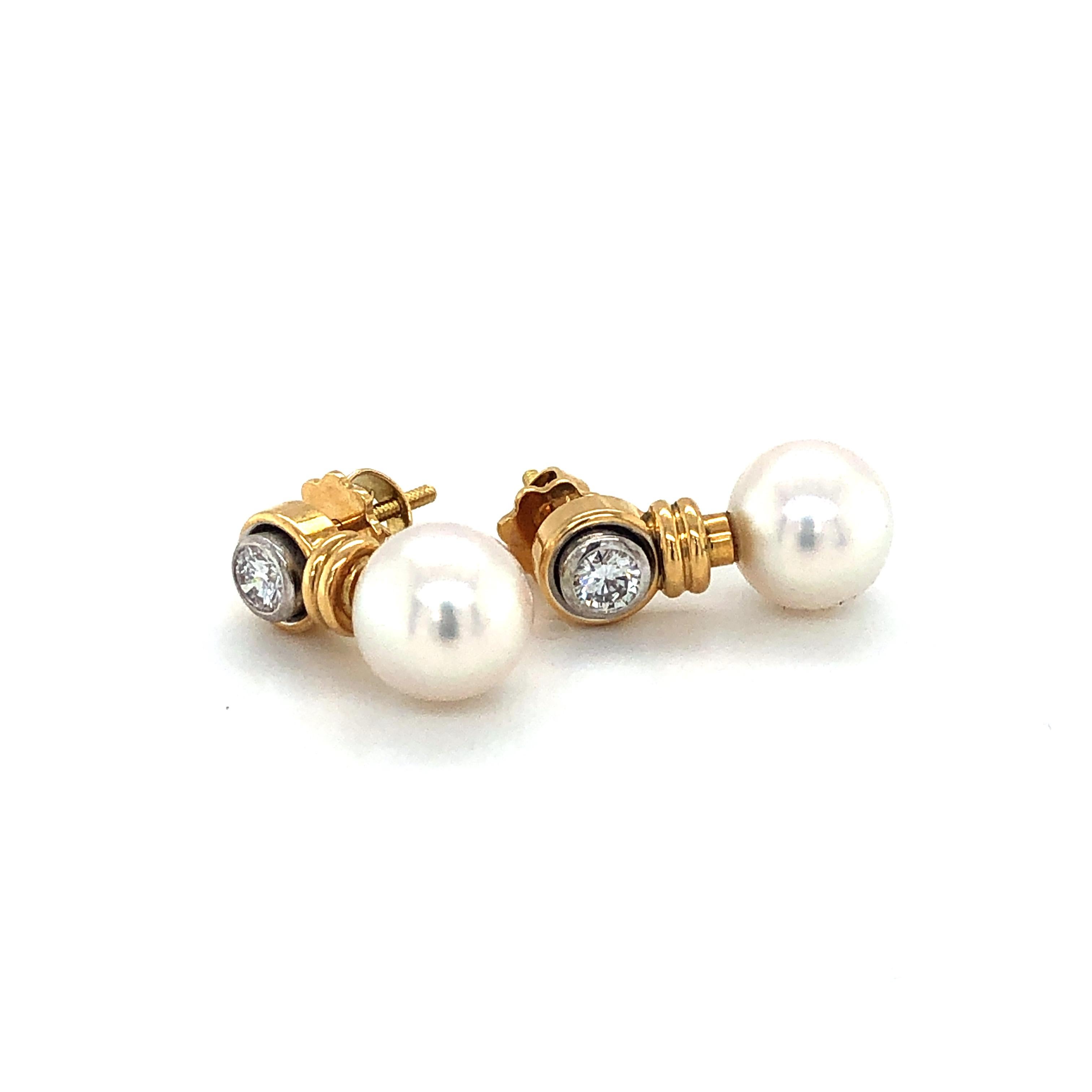 Pearl and Diamond Ear Studs in Yellow, and White Gold 1