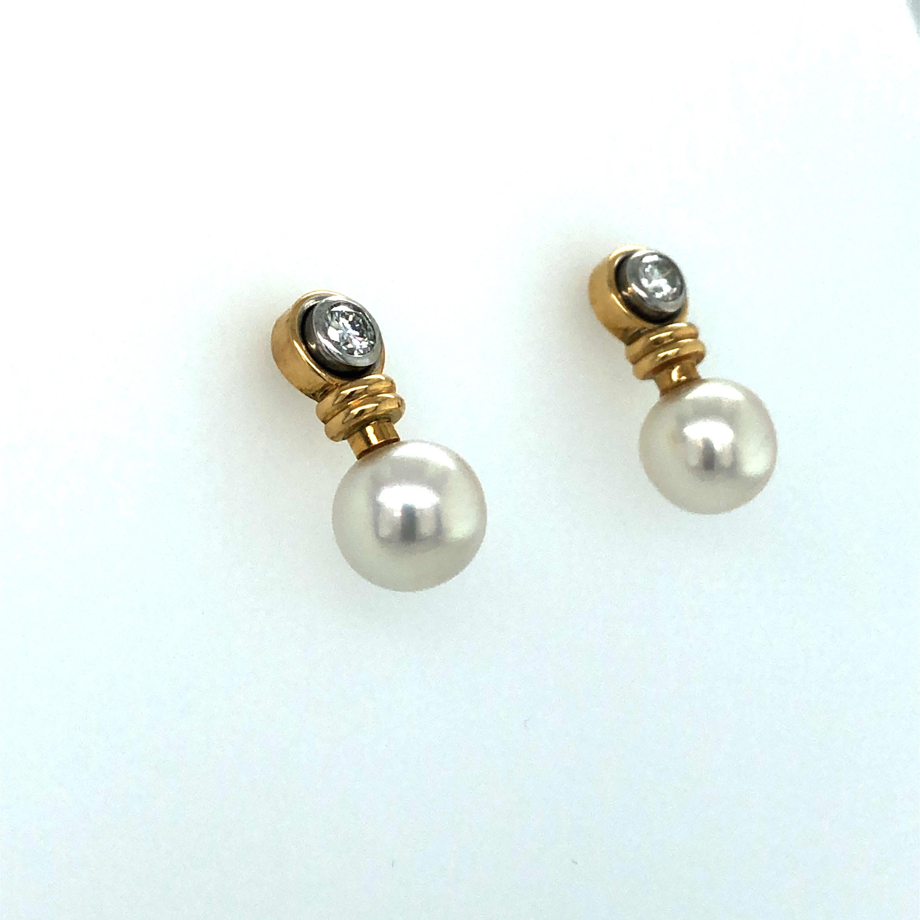 Pearl and Diamond Ear Studs in Yellow, and White Gold 2