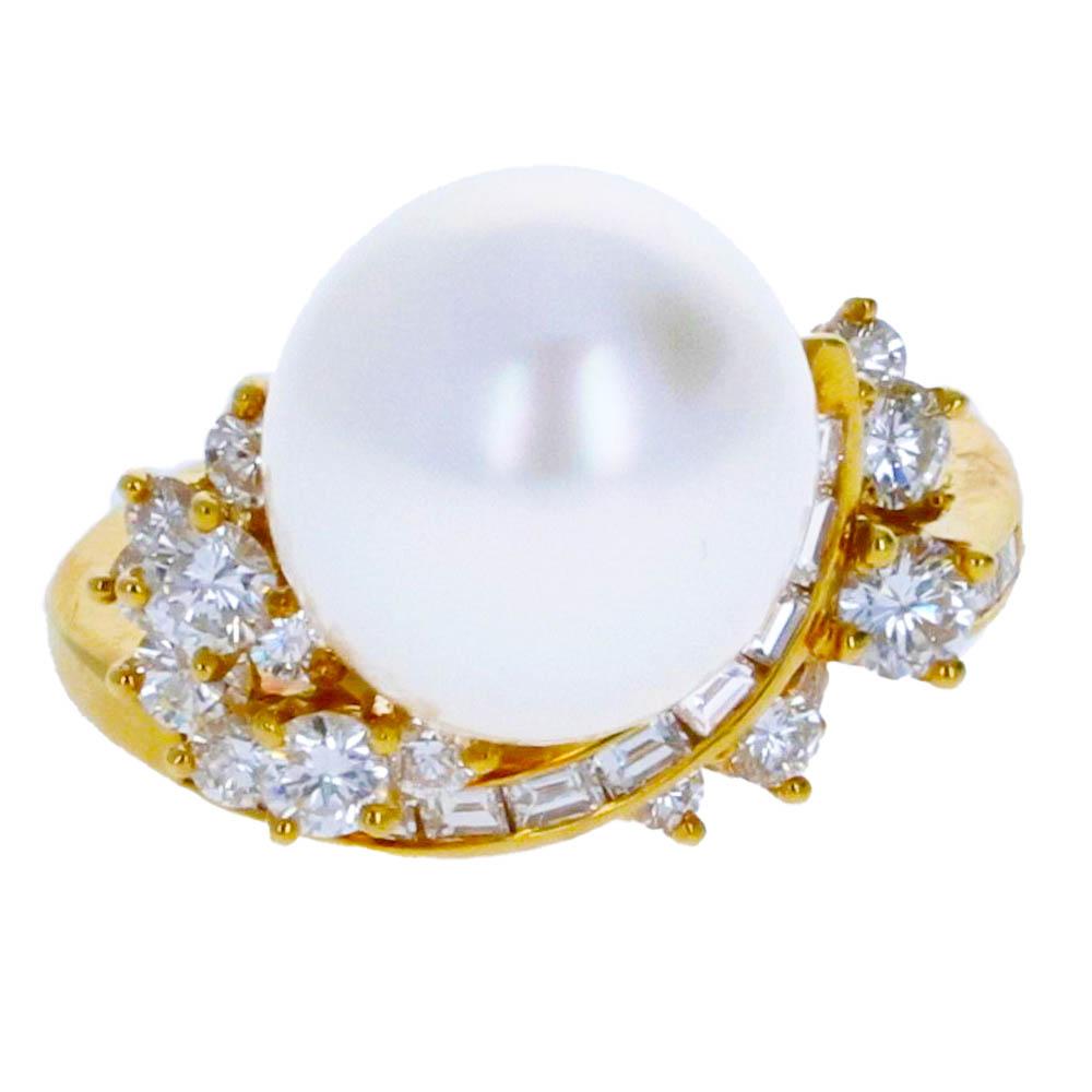 Round Cut Pearl and Diamond Earrings and Cocktail Ring Set For Sale
