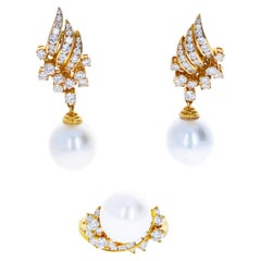 Pearl and Diamond Earrings and Cocktail Ring Set