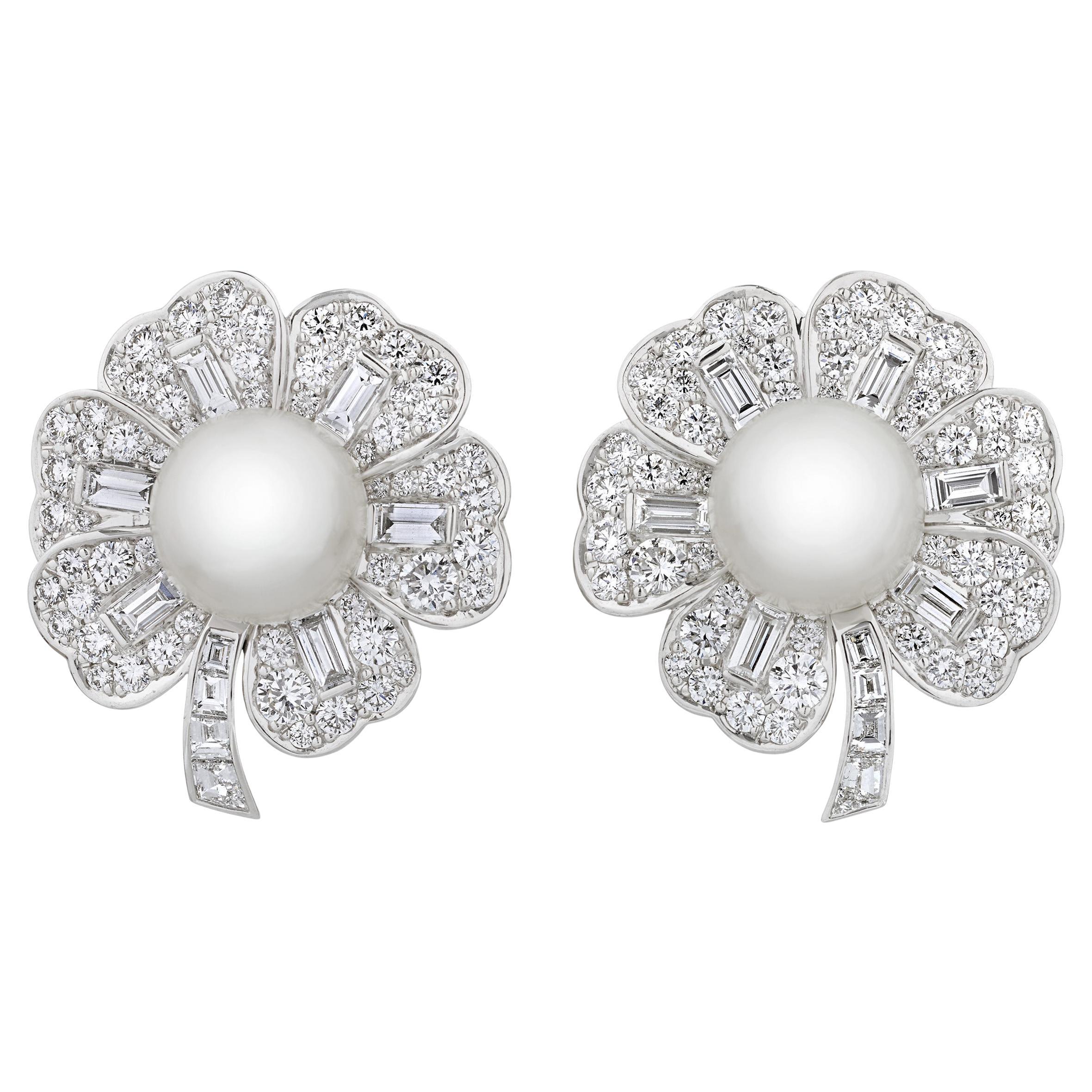 Pearl and Diamond Earrings by Raymond Yard For Sale