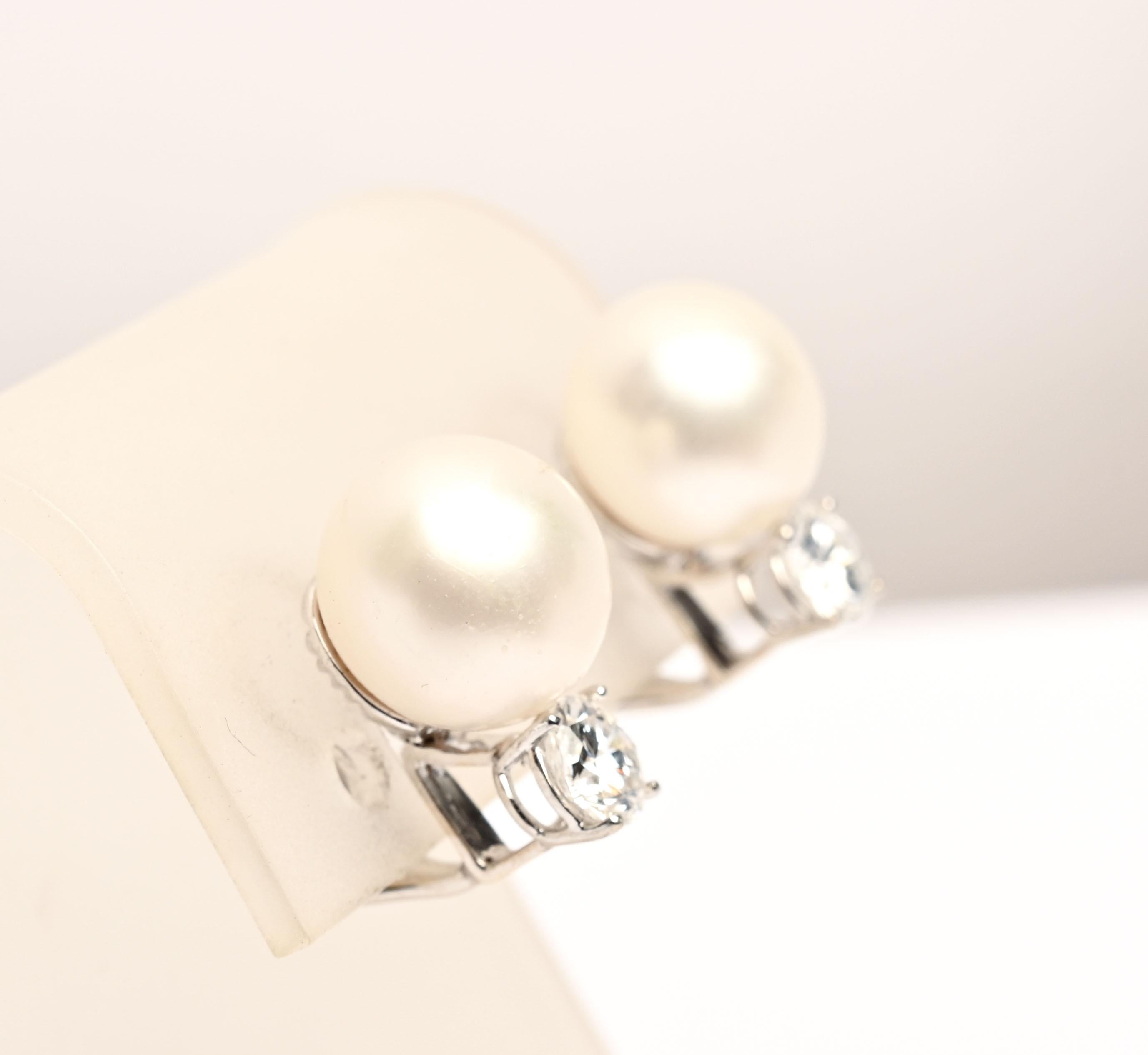 Modern Pearl and Diamond Earrings For Sale