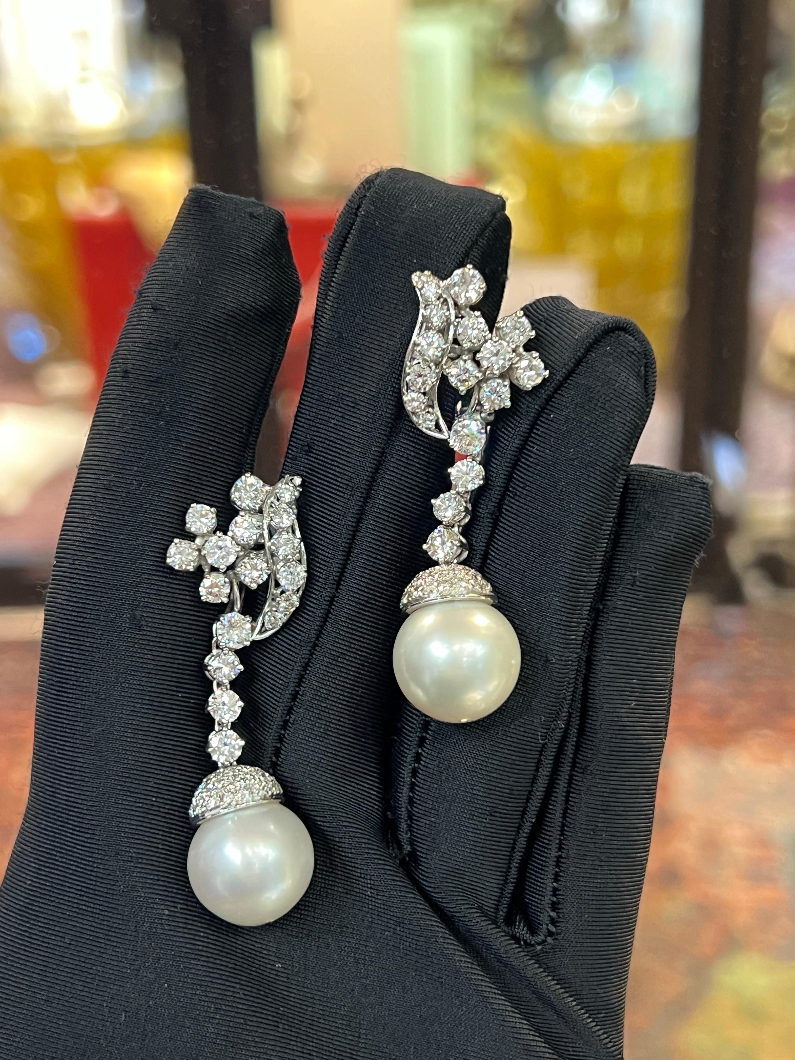 Mixed Cut Pearl and Diamond Earrings For Sale