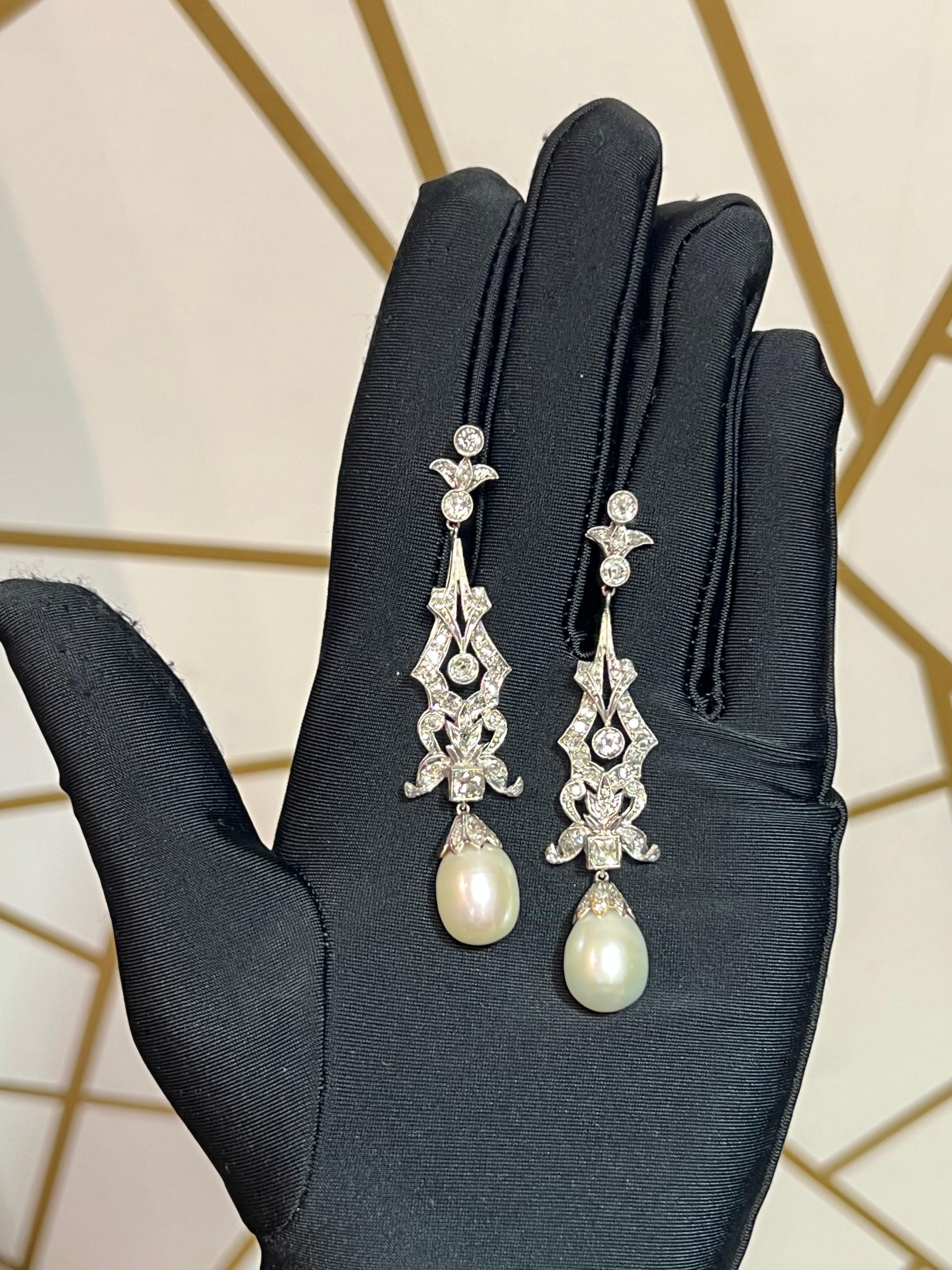 Mixed Cut Pearl and Diamond Earrings For Sale