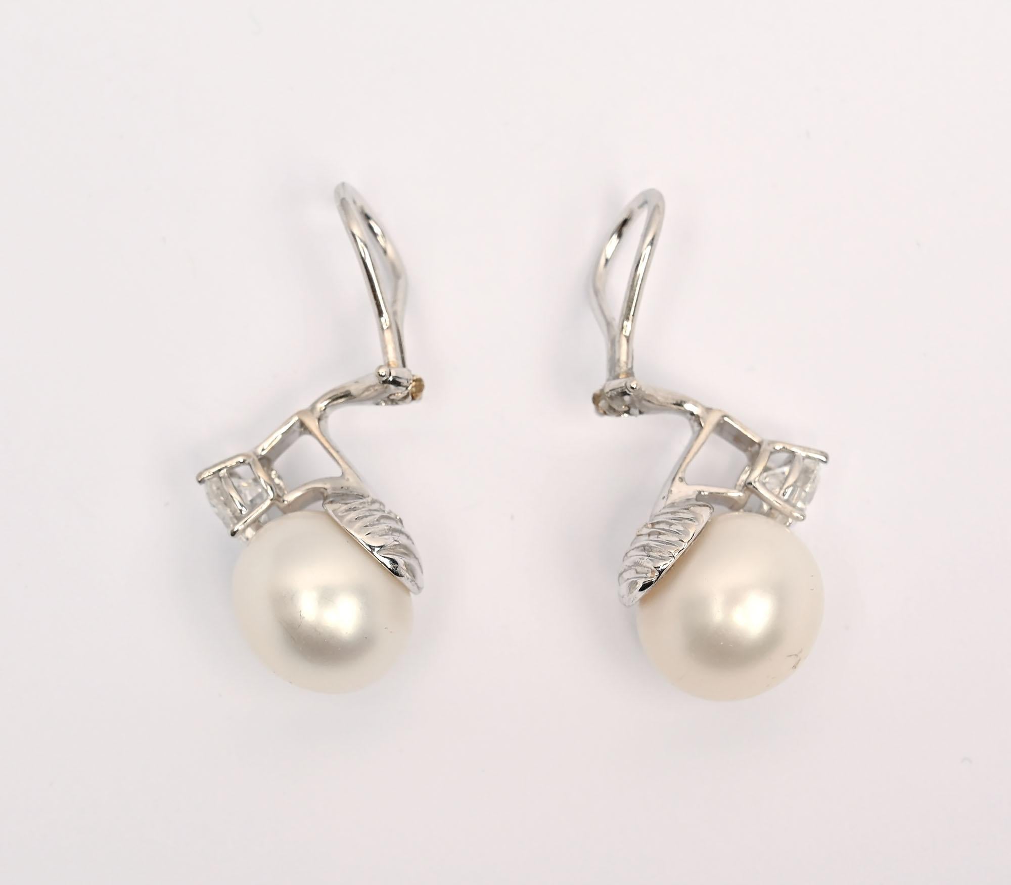 Pearl and Diamond Earrings In Excellent Condition For Sale In Darnestown, MD