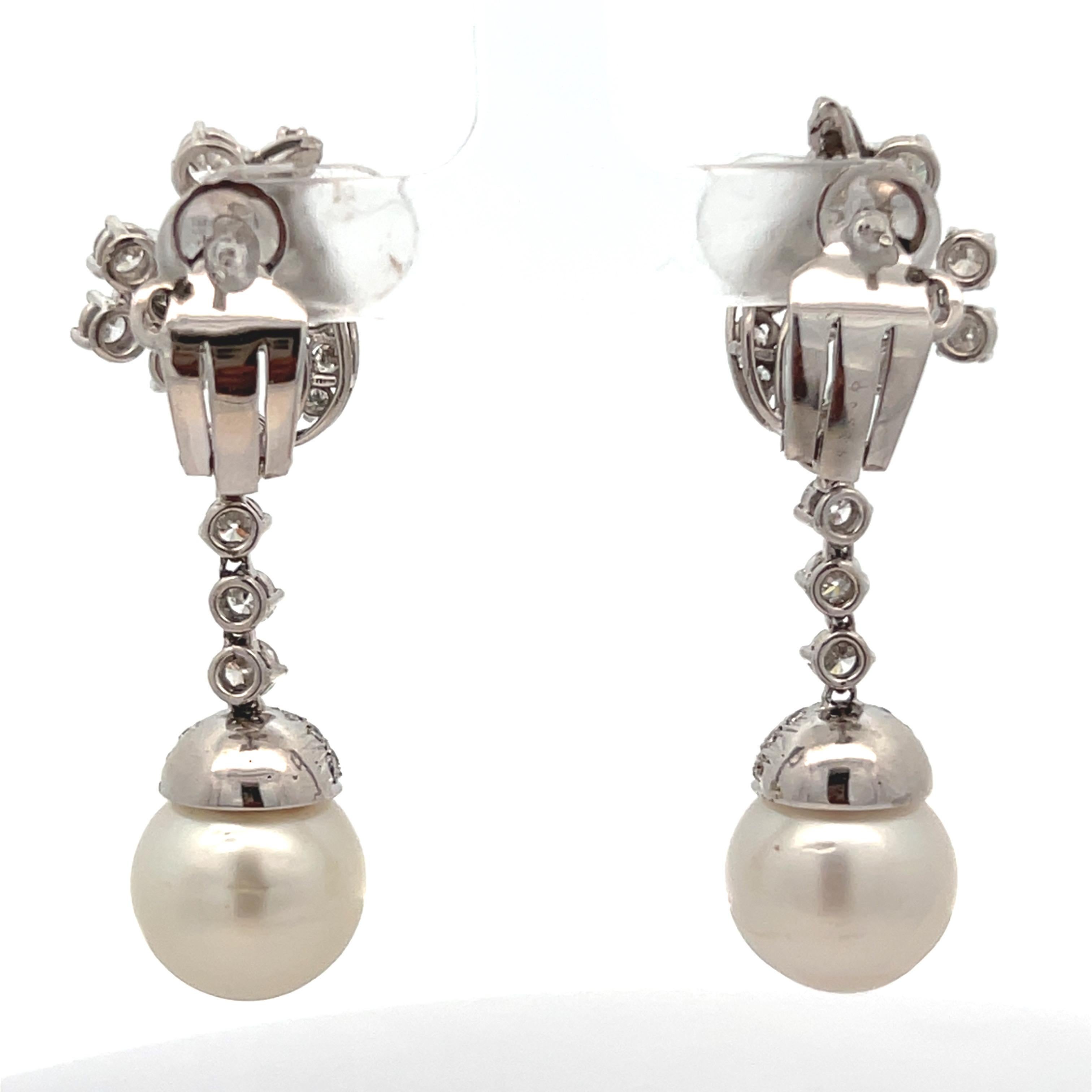 Women's Pearl and Diamond Earrings For Sale