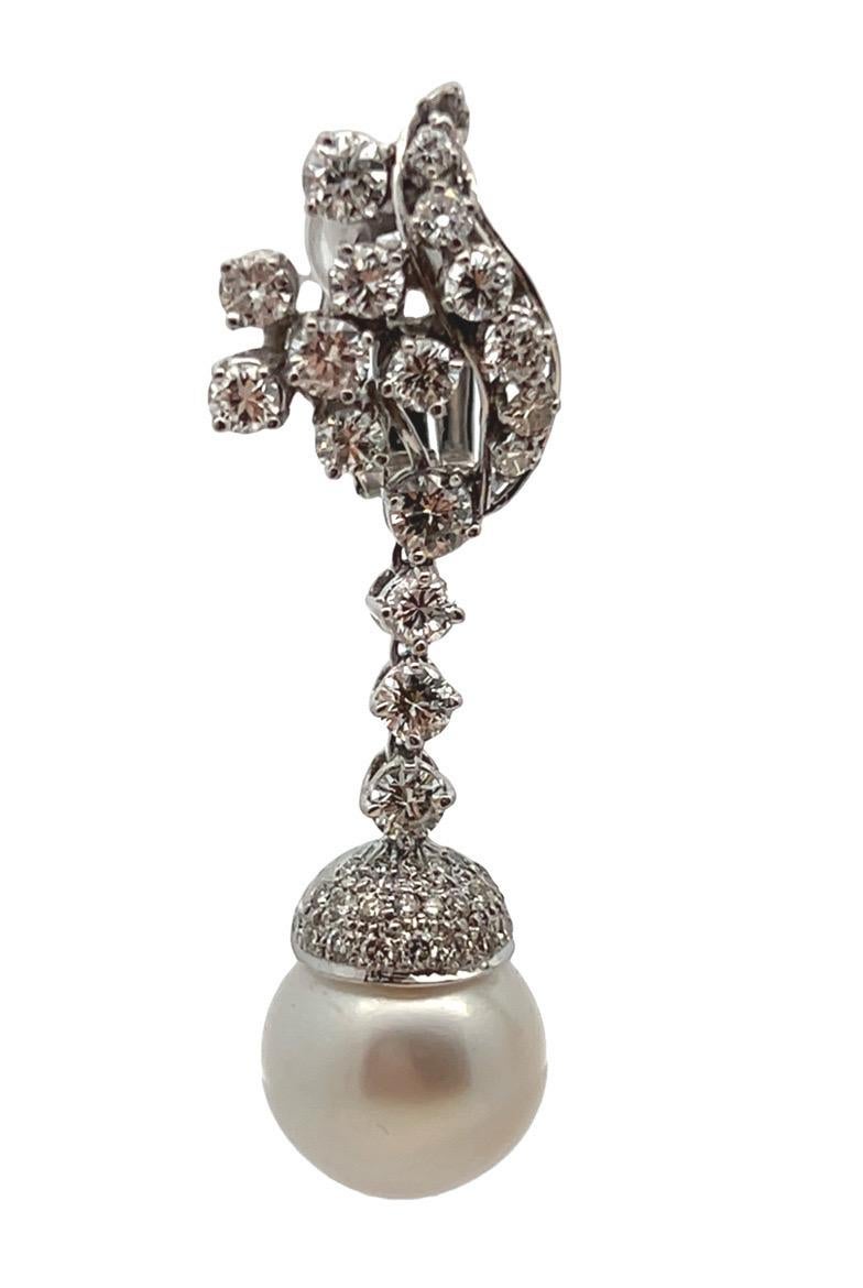 Pearl and Diamond Earrings For Sale 1