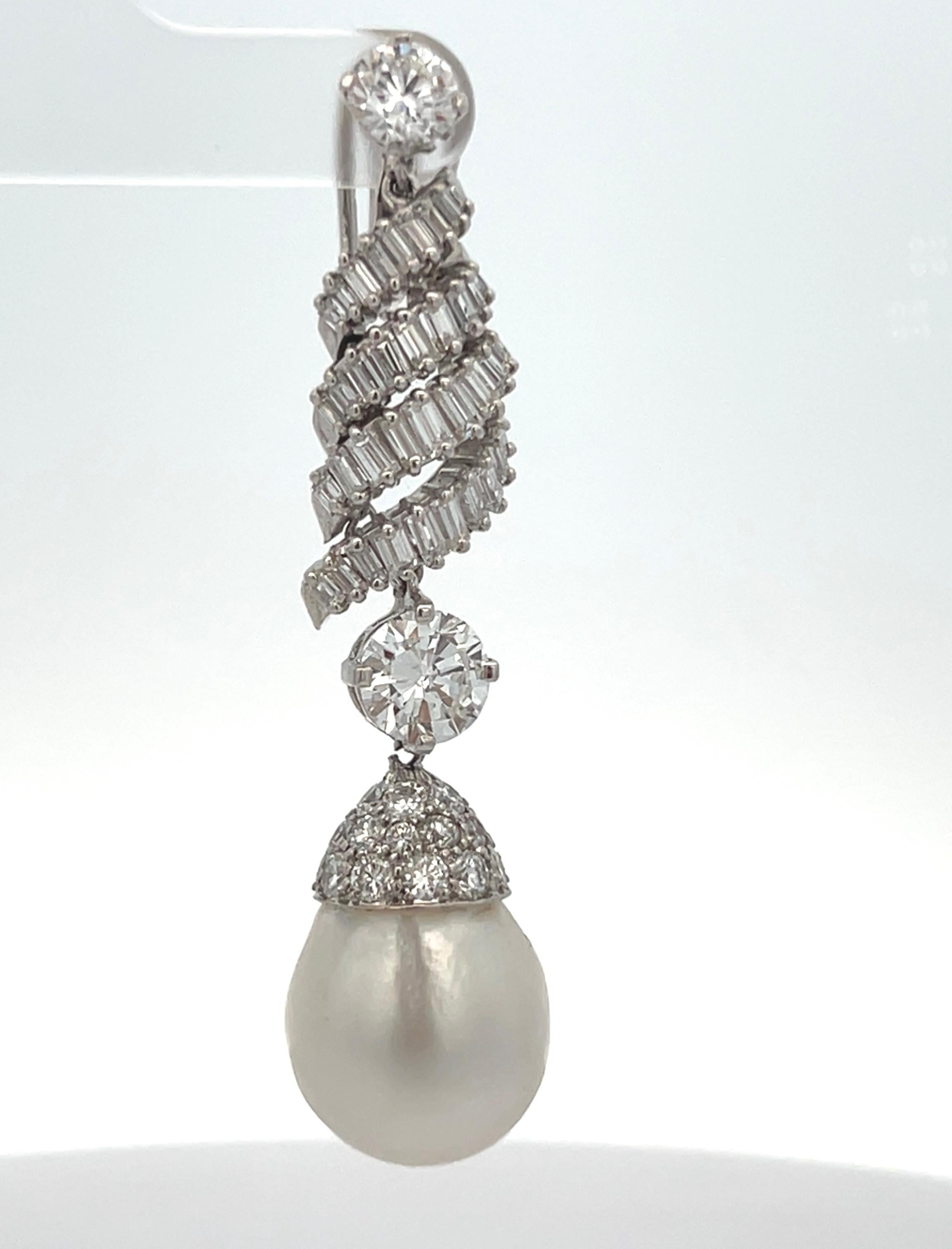 Pearl and Diamond Earrings For Sale 1