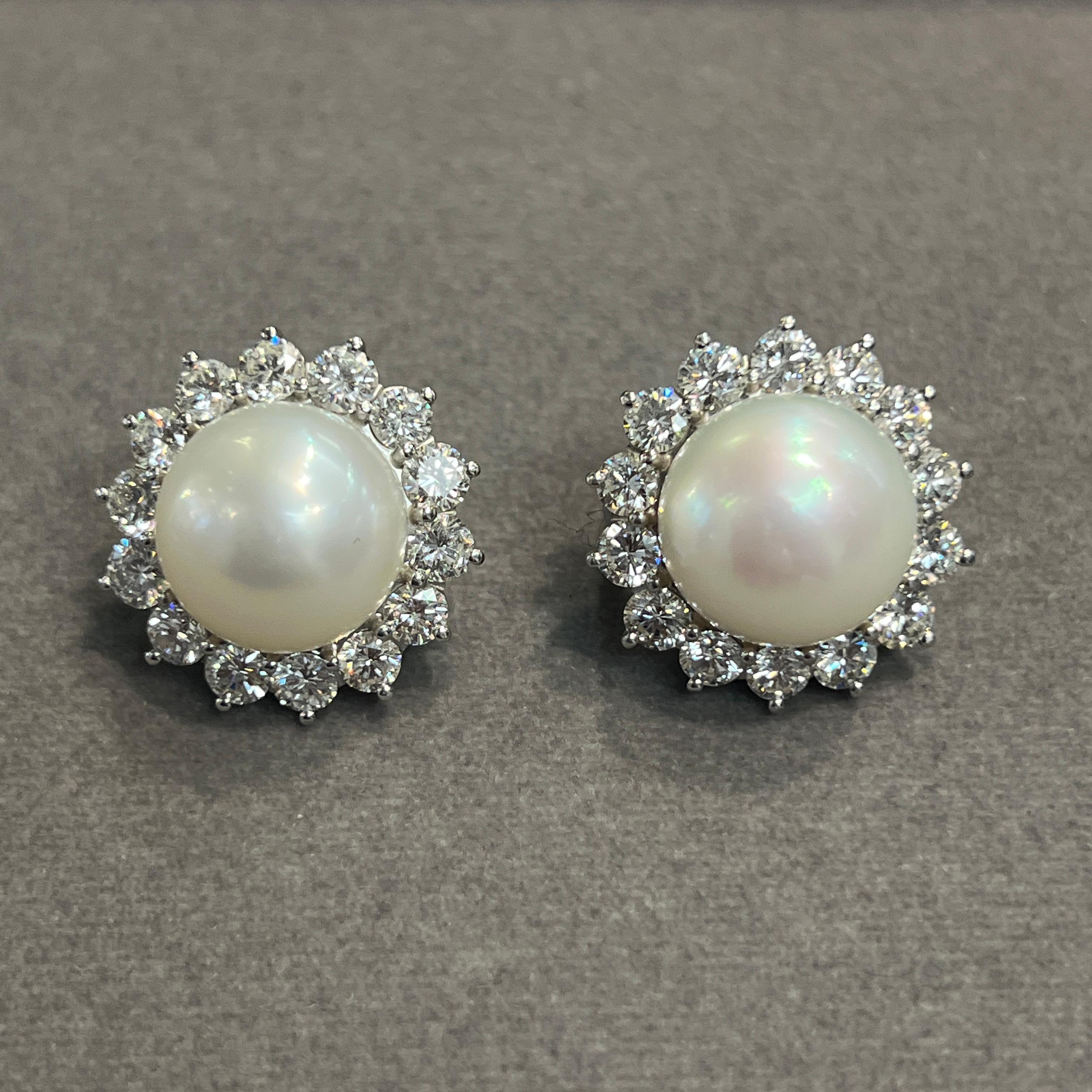 Pearl and Diamond Earrings For Sale 1