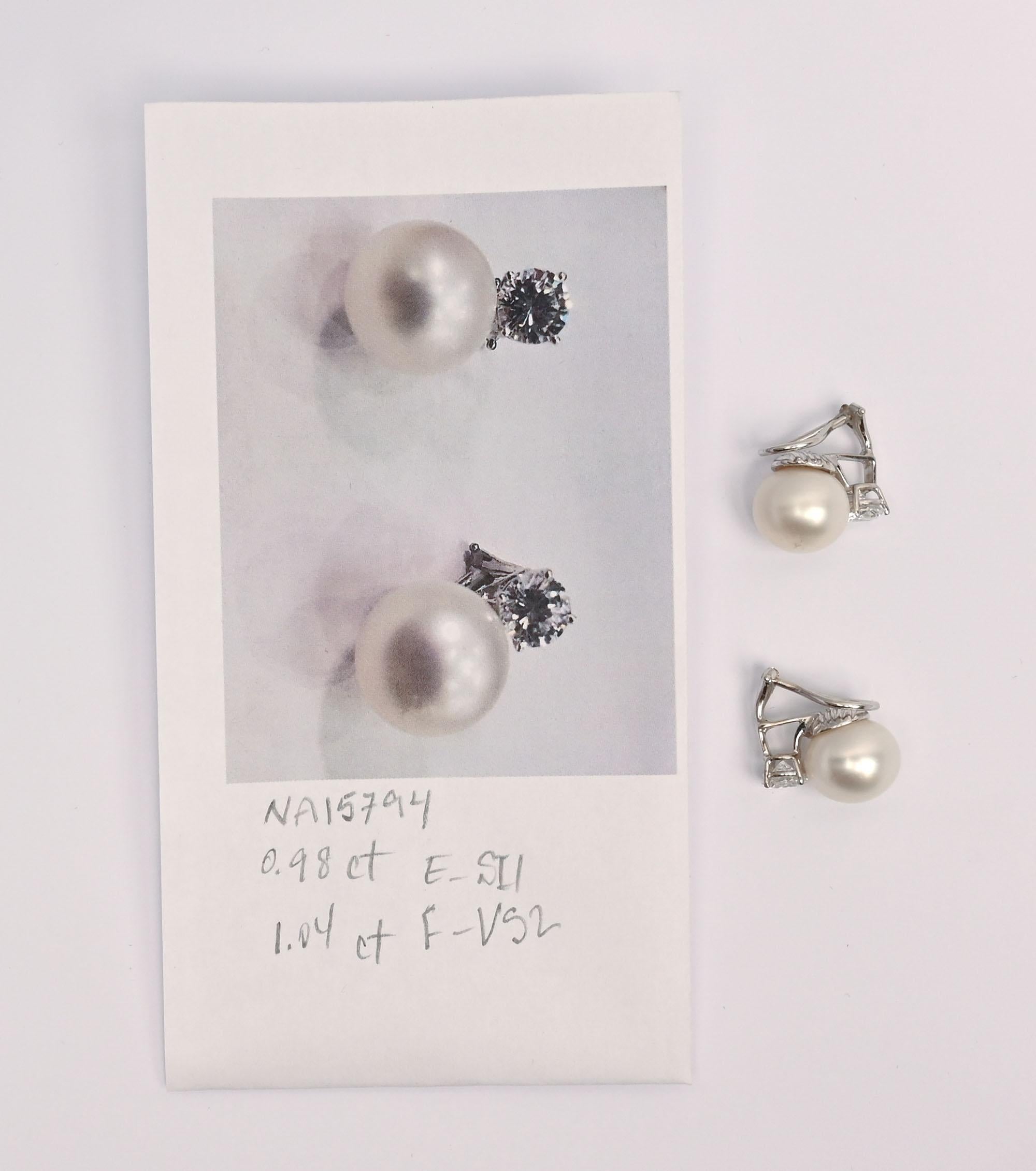 Pearl and Diamond Earrings For Sale 1
