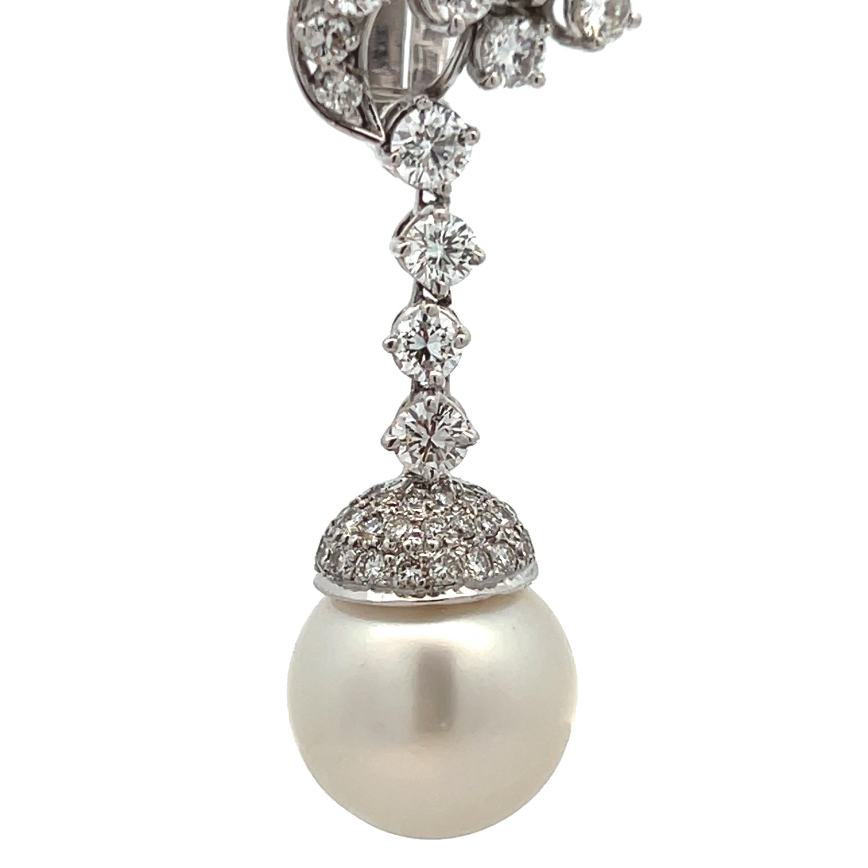 Pearl and Diamond Earrings For Sale 2