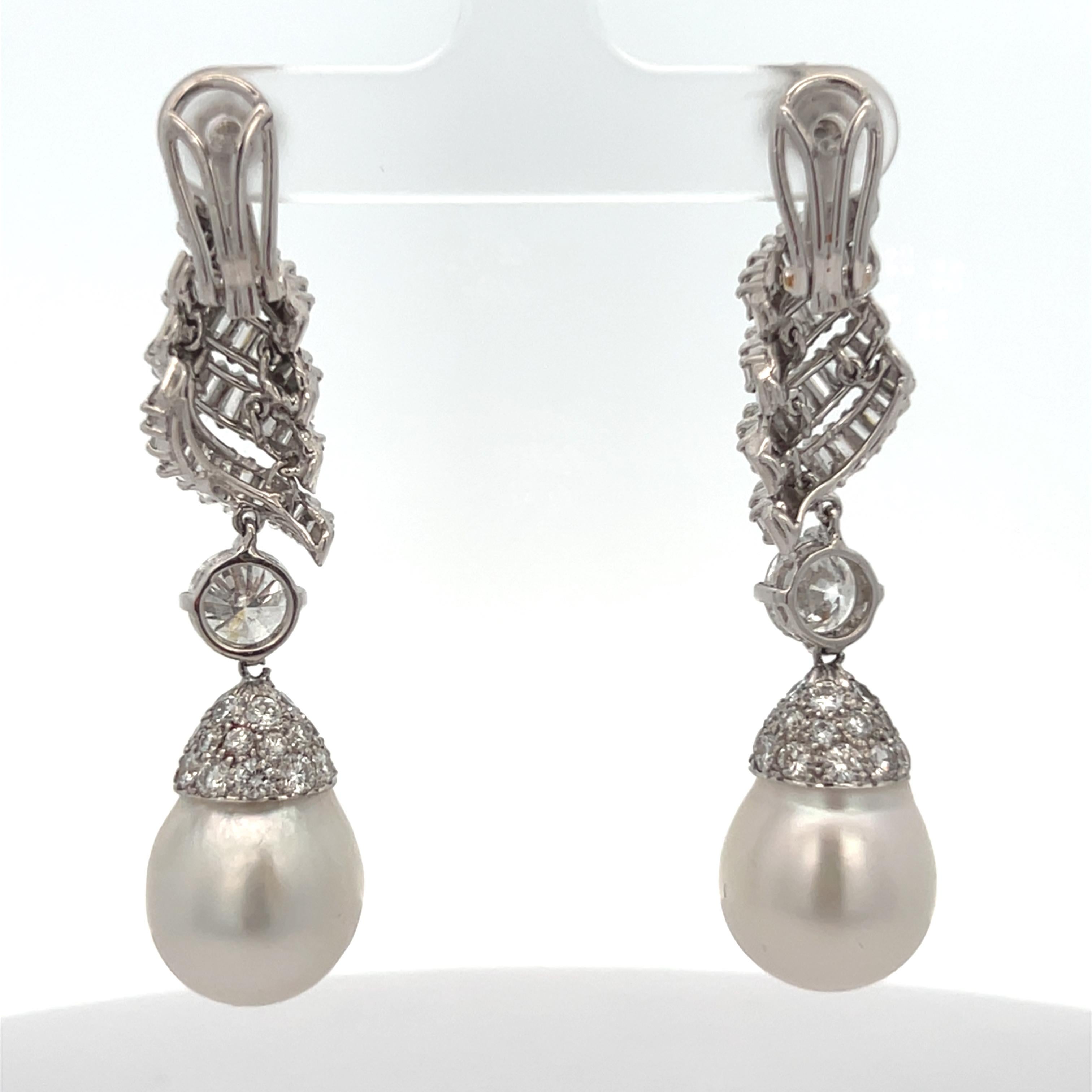 Pearl and Diamond Earrings For Sale 3