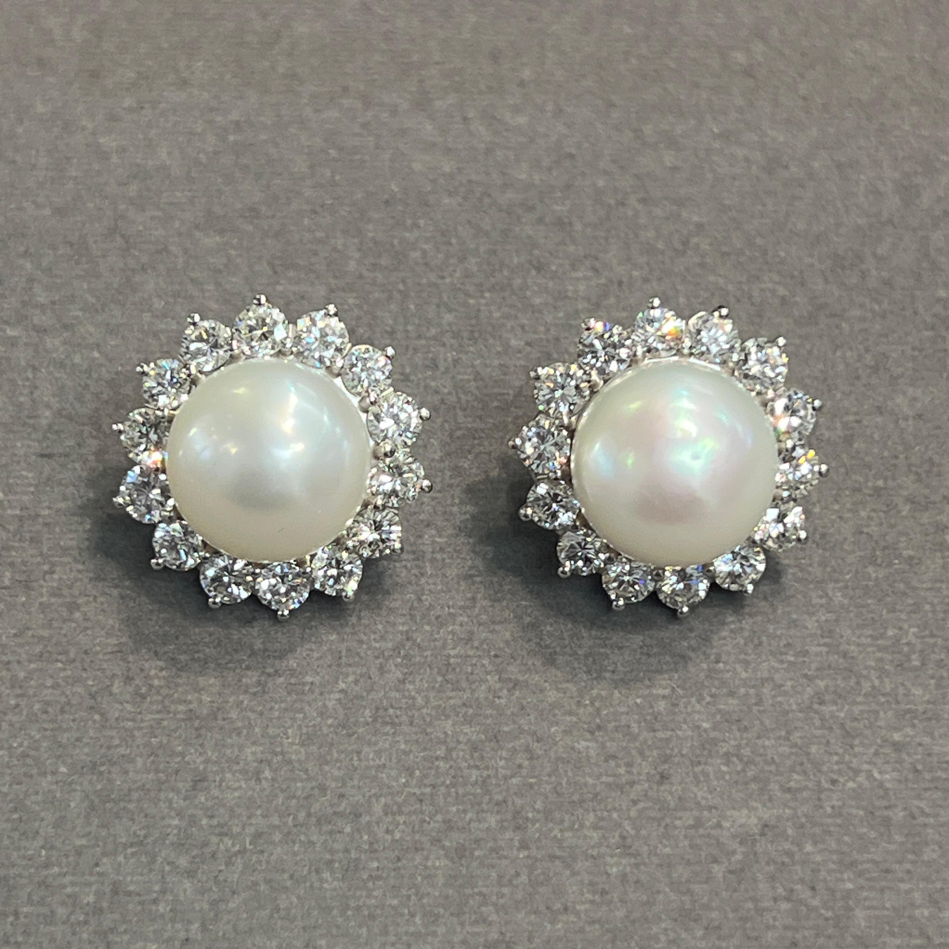 Pearl and Diamond Earrings For Sale 4