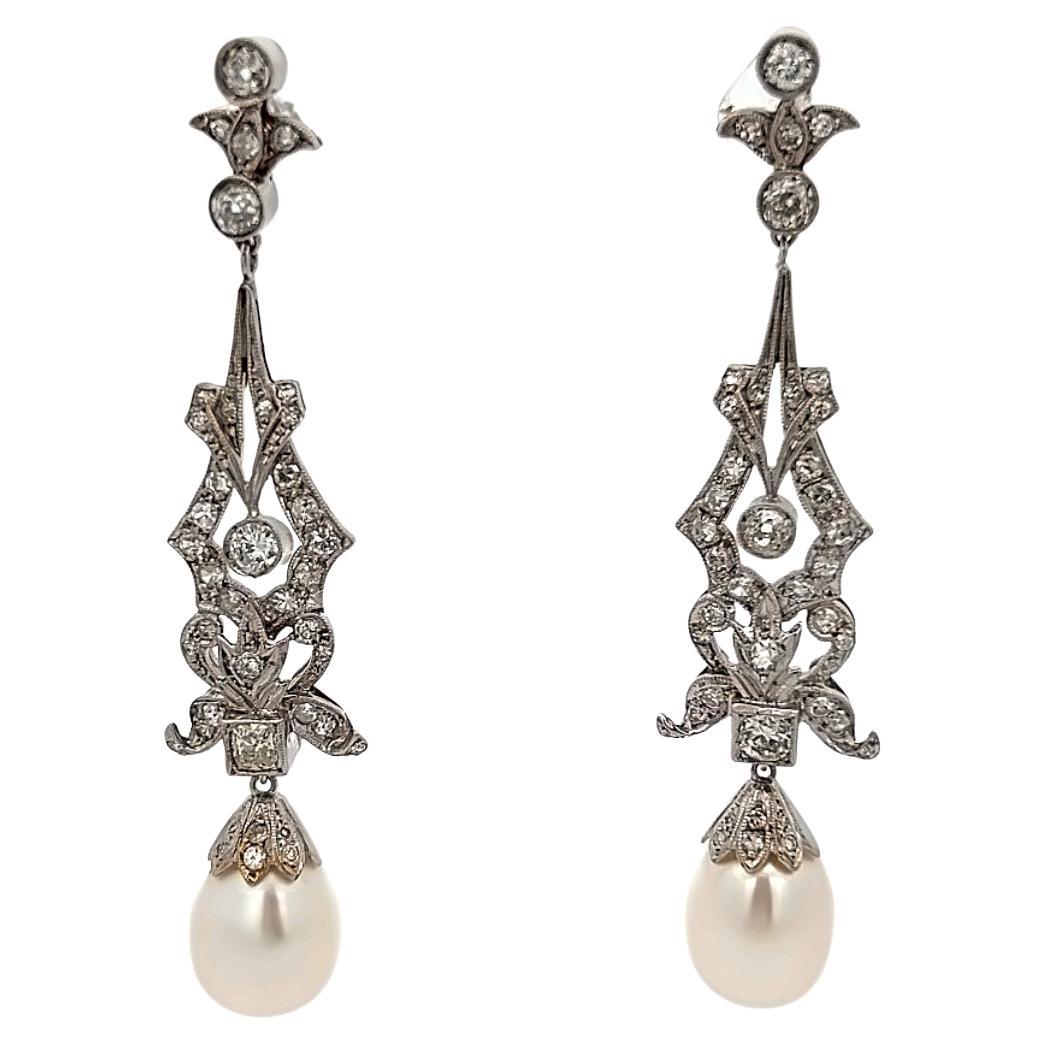 Pearl and Diamond Earrings For Sale