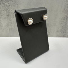 Pearl and Diamond Earrings in 10kt Yellow Gold – 7mm Round Pearls, 0.18ctw Dia