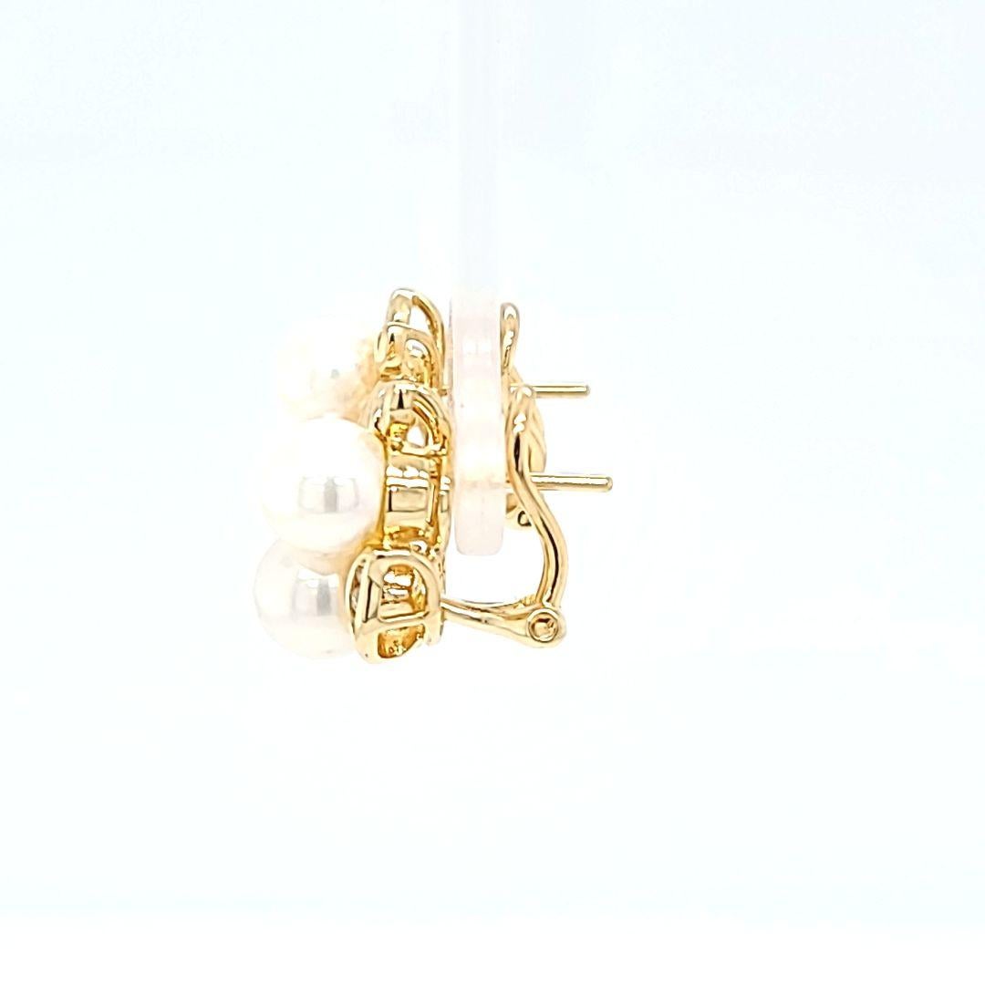 Perlen- und Diamant-Ohrringe aus Gelbgold (Rundschliff) im Angebot