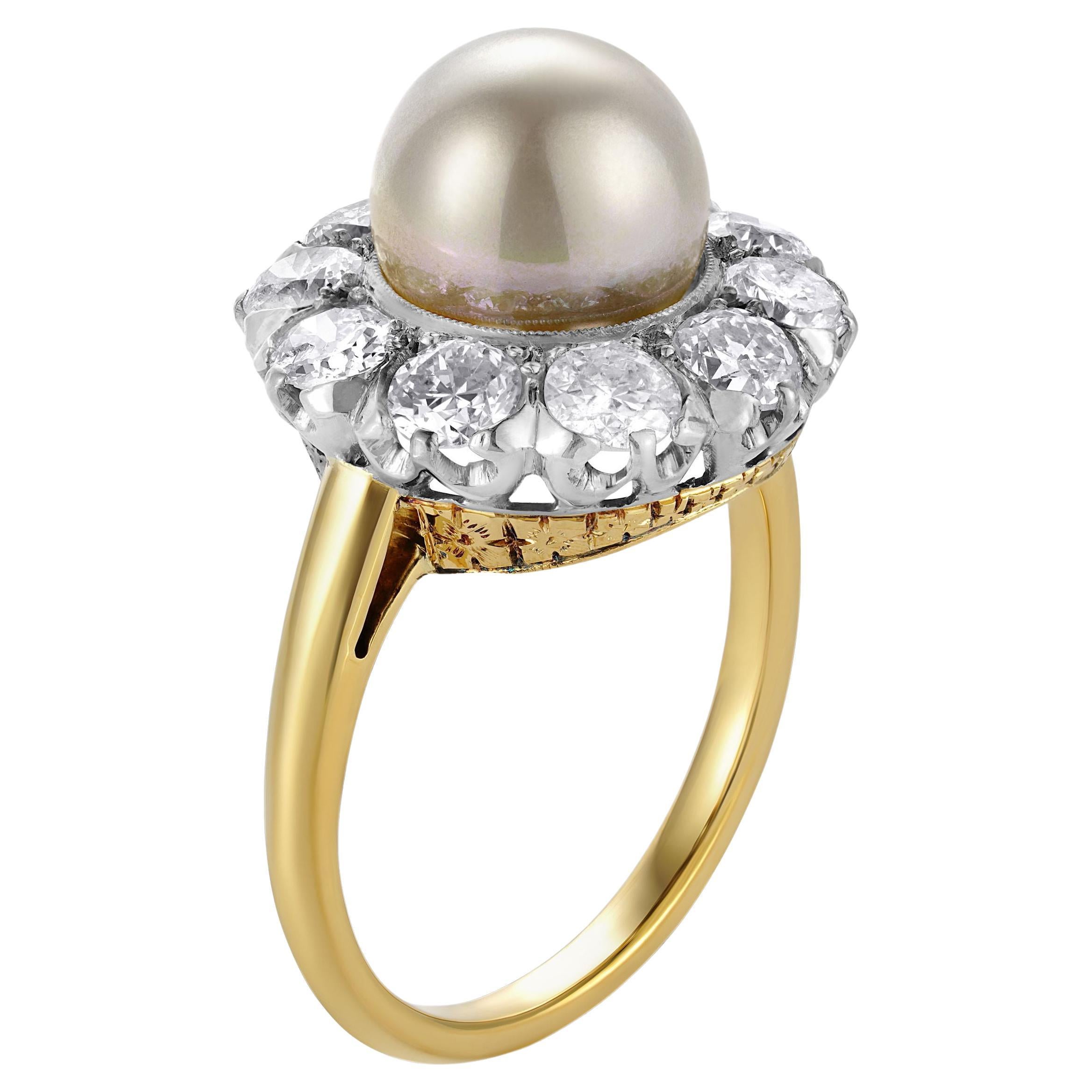 Perle und Diamant Edwardian Gold Solitär Ring Nachlass feiner Schmuck
