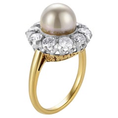 Pearl and Diamond Edwardian Gold Solitaire Ring Estate Fine Jewelry