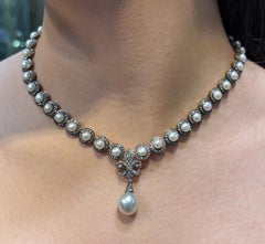 Pearl and Diamond Fleur De Lis Necklace