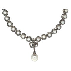 Pearl and Diamond Fleur De Lis Necklace