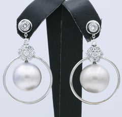 Pearl Diamond Floral Drop Hoop Earrings 2.21 Carat 14K White Gold
