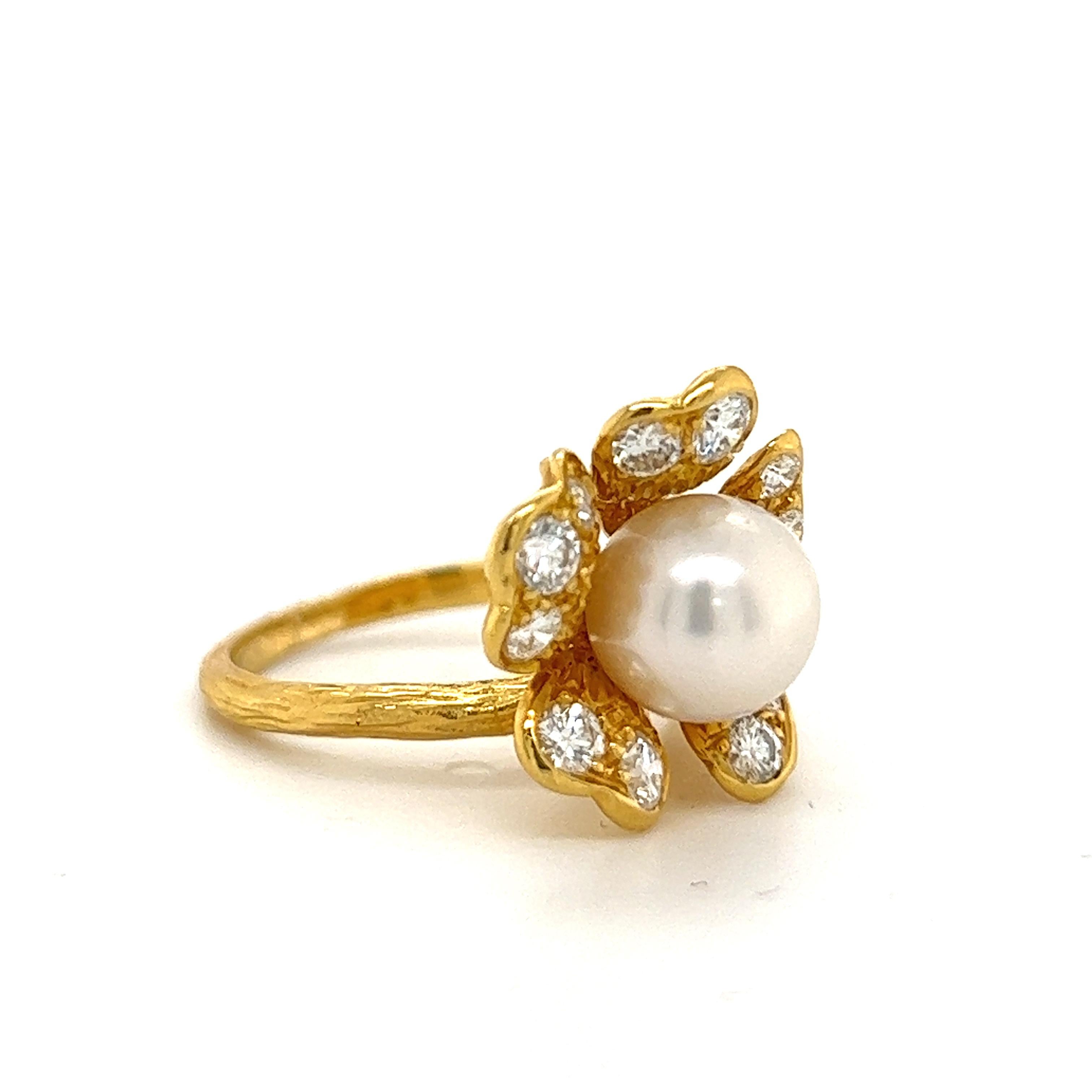 Romantic Pearl and Diamond Flower Ring For Sale