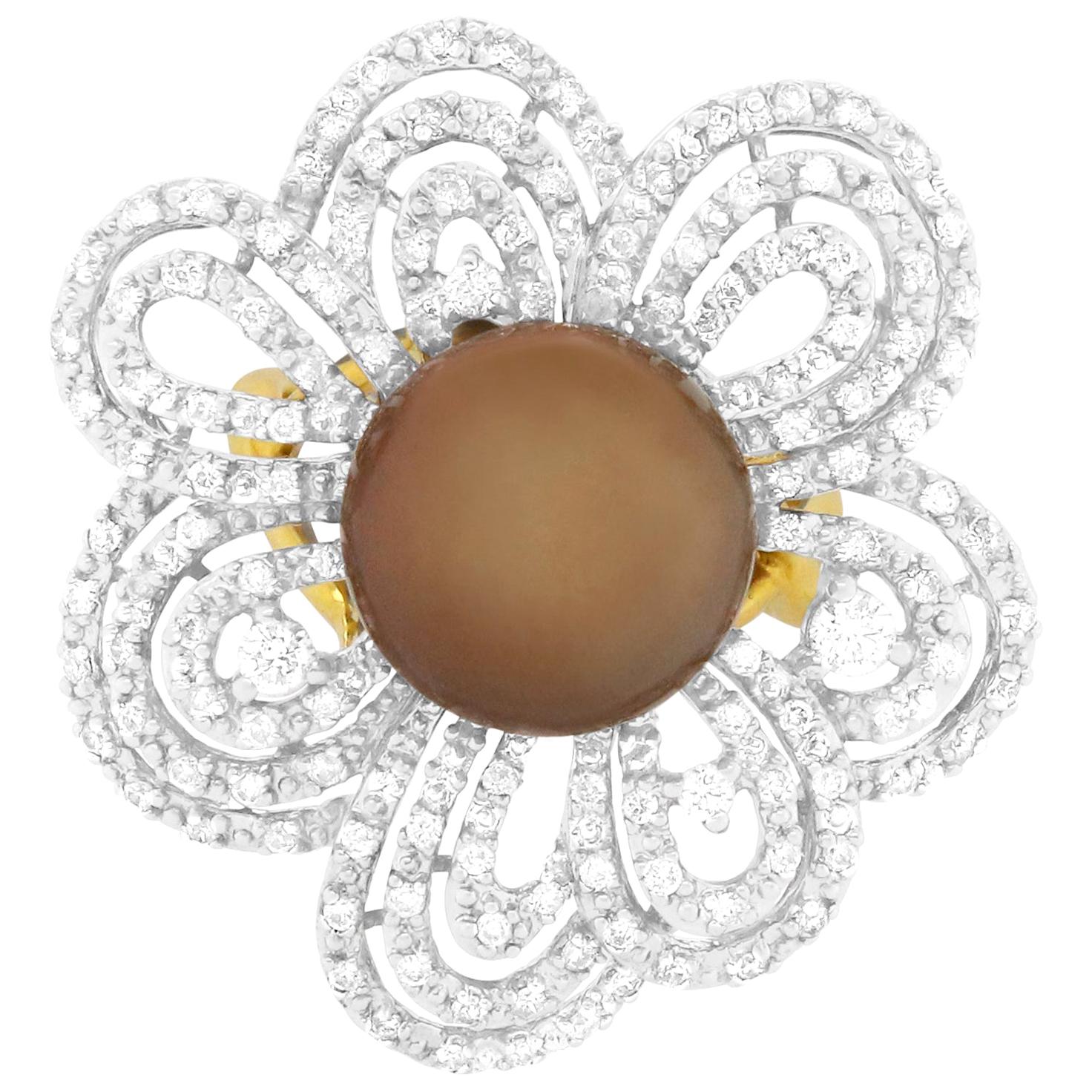 Pearl and Diamond Flower Ring