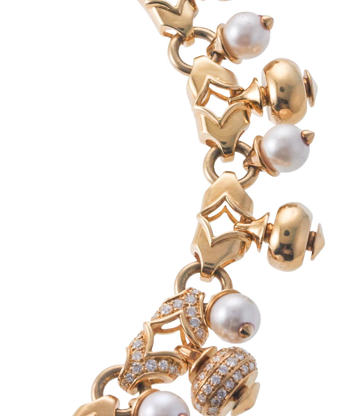 Women's Pearl and Diamond Gold Cocktail Necklace For Sale
