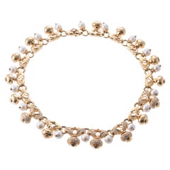 Perlen- und Diamant-Cocktail-Halskette aus Gold