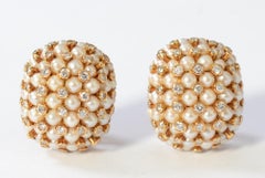 Pearl and Diamond Gold Earrings