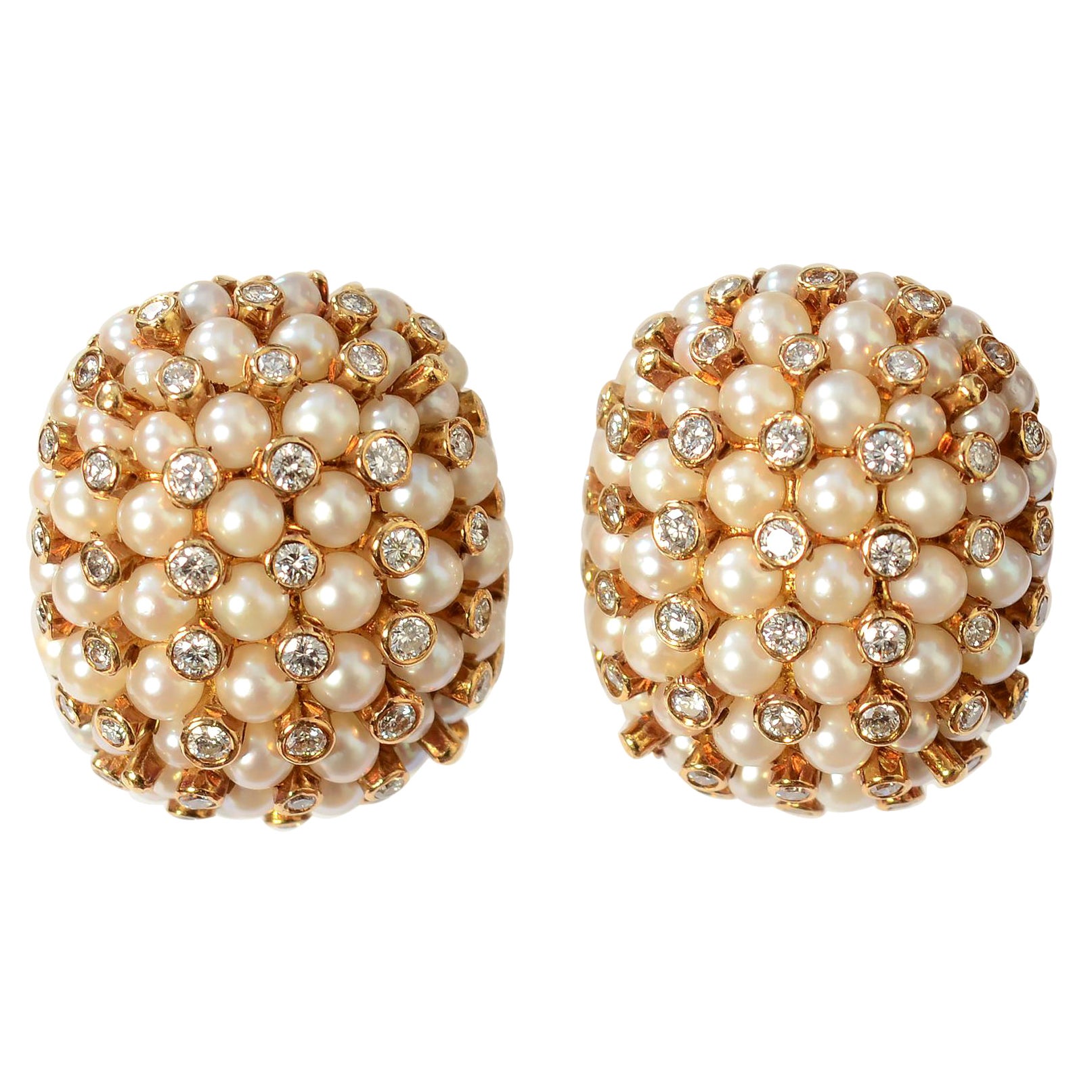 Boucles d'oreilles en or avec perles et diamants