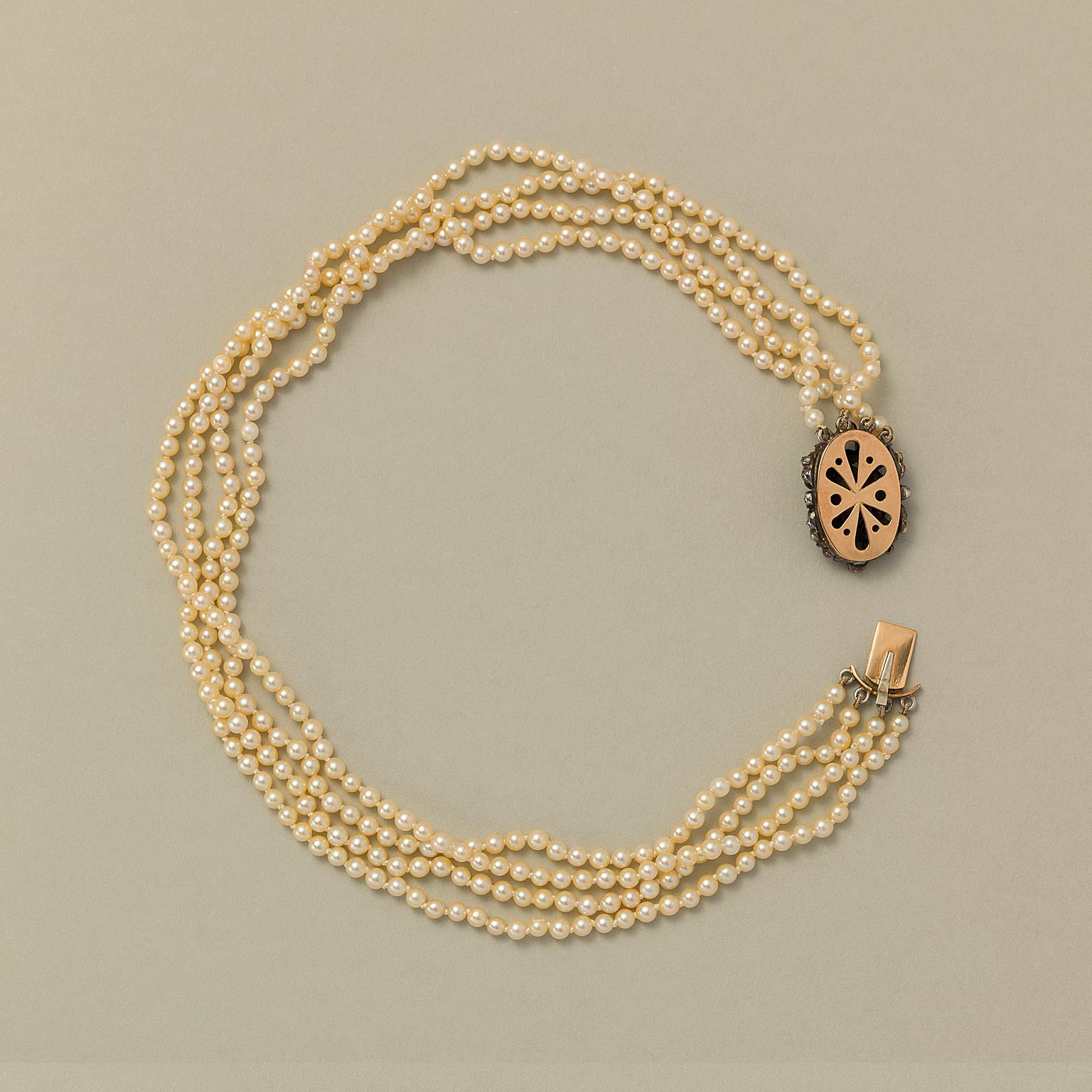 Rose Cut Pearl and Diamond Gold Necklace